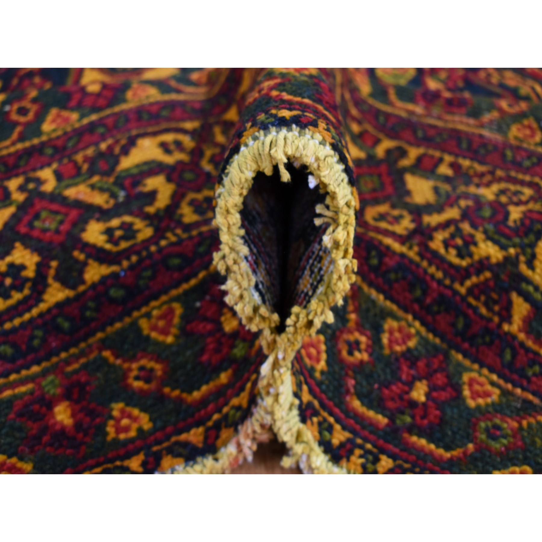 6'8"x9'6" Sunflower Yellow, Overdyed Vintage Persian Bibikabad, Hand Woven, Pure Wool, Oriental Rug 