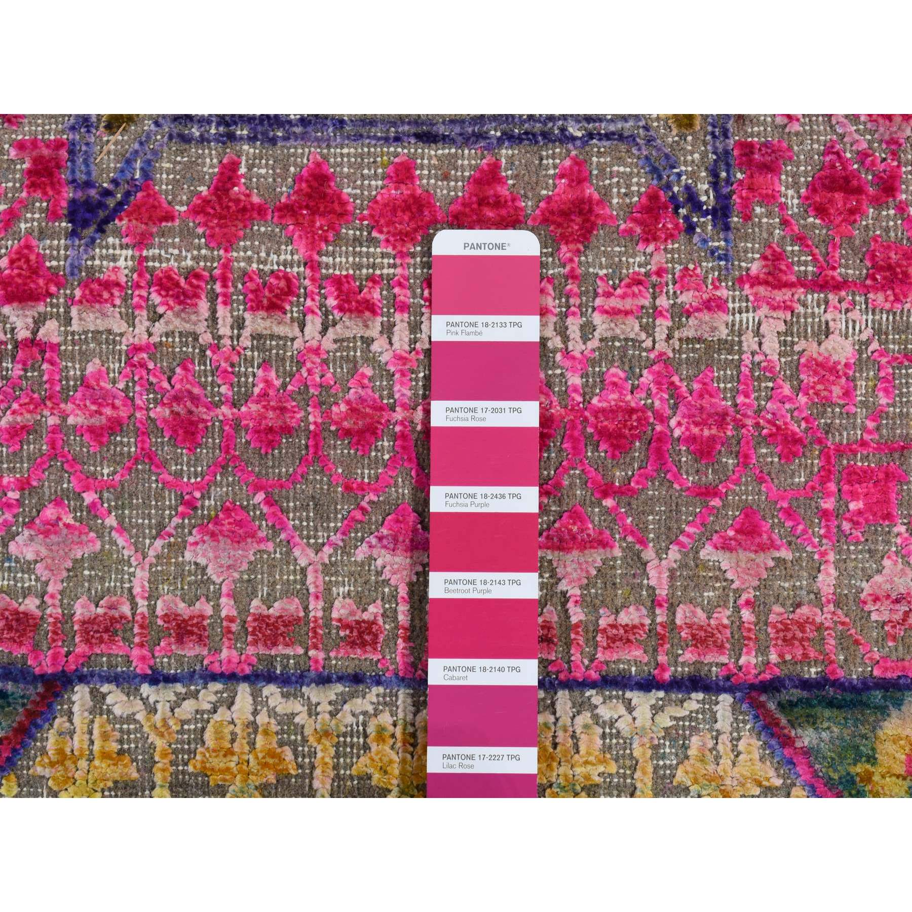 3'1"x15'5" Ruby Red, Sari Silk with Textured Wool, Hand Woven, Mamluk Design, XL Runner Oriental Rug 