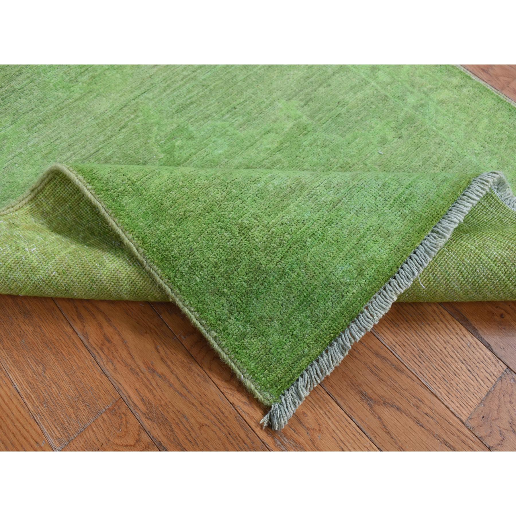 2'8"x9'10" Mantis Green, Hand Woven, Overdyed Peshawar, Pure Wool, Runner Oriental Rug 