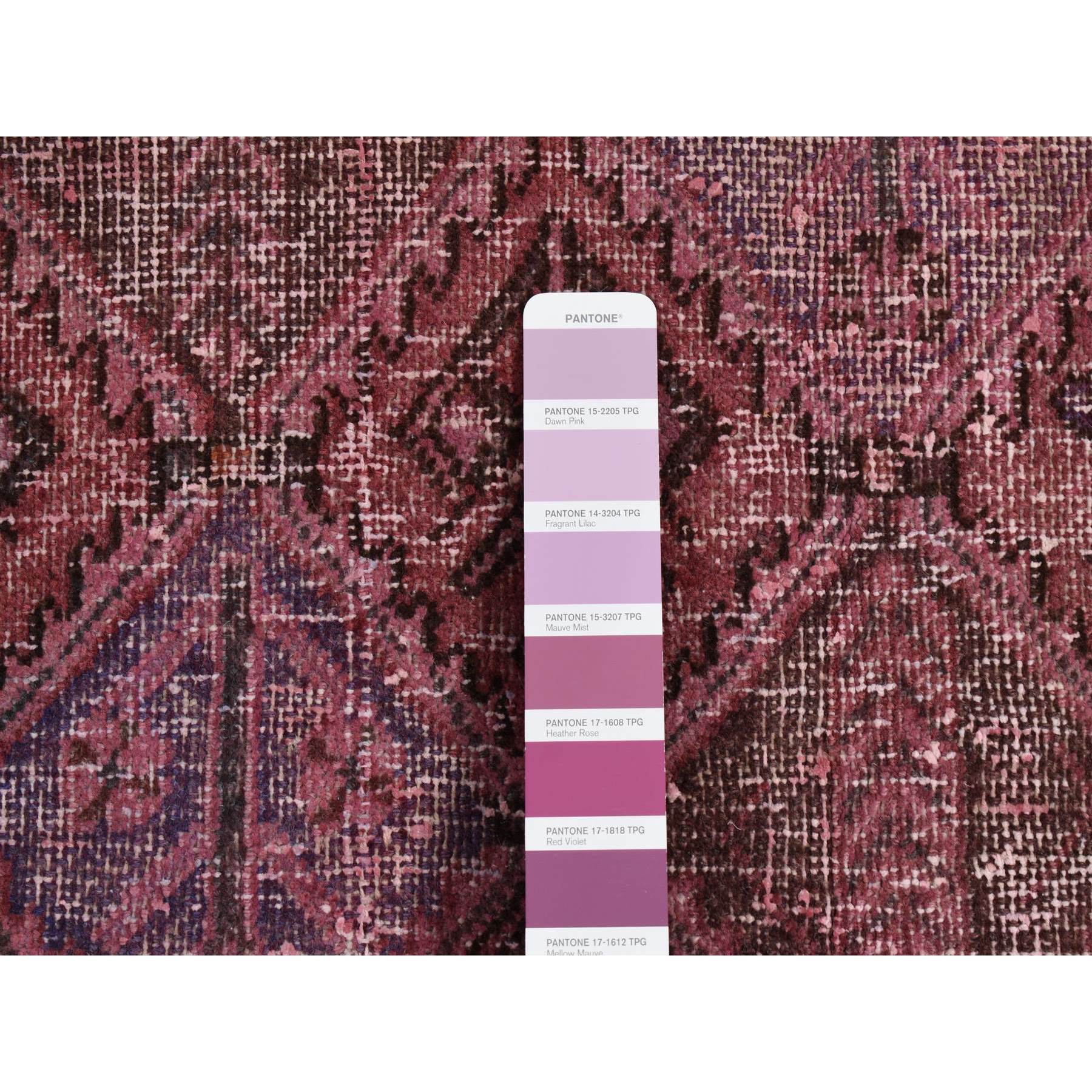 5'x9'3" Raspberry Rose, Overdyed Persian Bakhtiari, Repetitive Tribal Design, Worn Pile, Hand Woven, Soft Wool, Wide Runner, Oriental Rug 