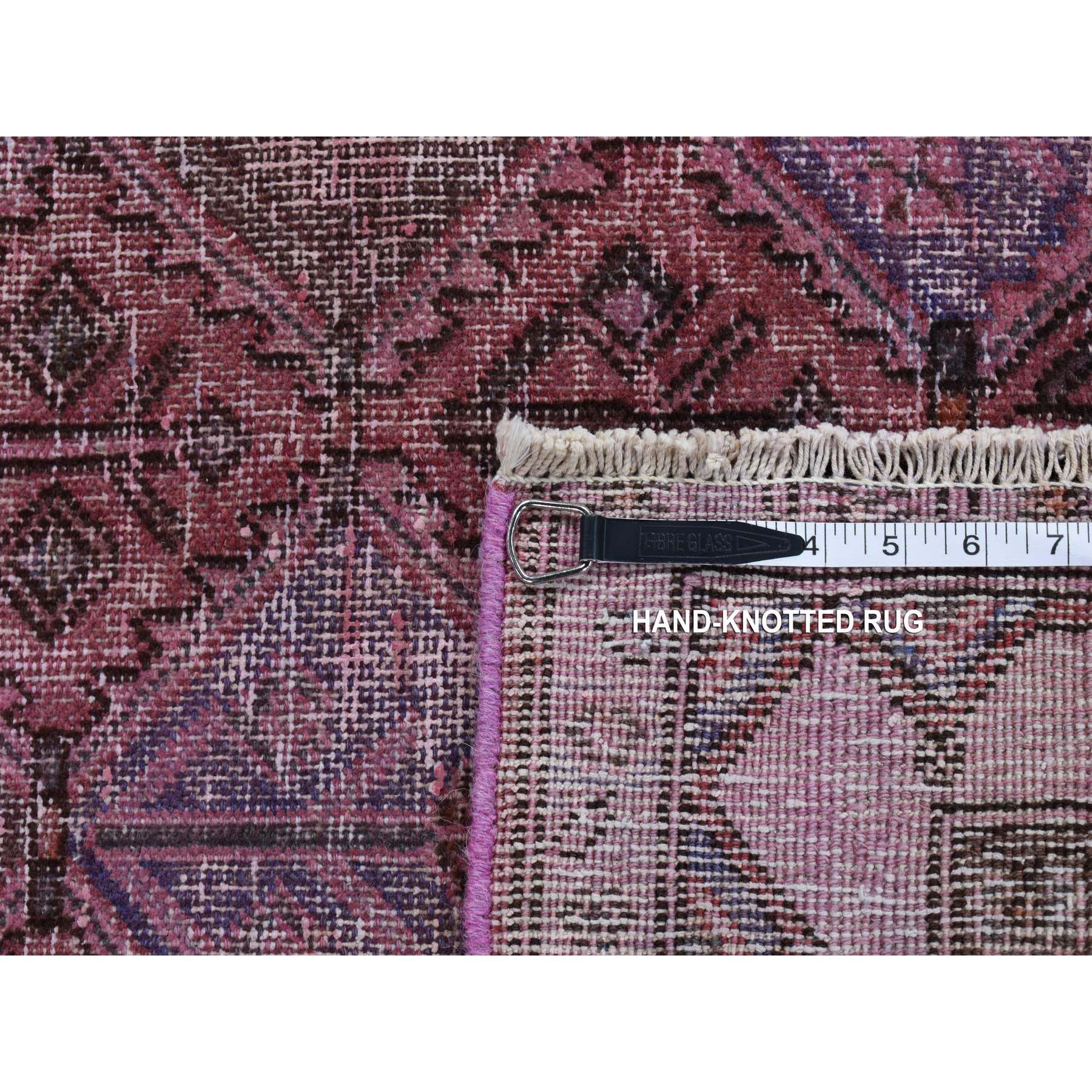 5'x9'3" Raspberry Rose, Overdyed Persian Bakhtiari, Repetitive Tribal Design, Worn Pile, Hand Woven, Soft Wool, Wide Runner, Oriental Rug 
