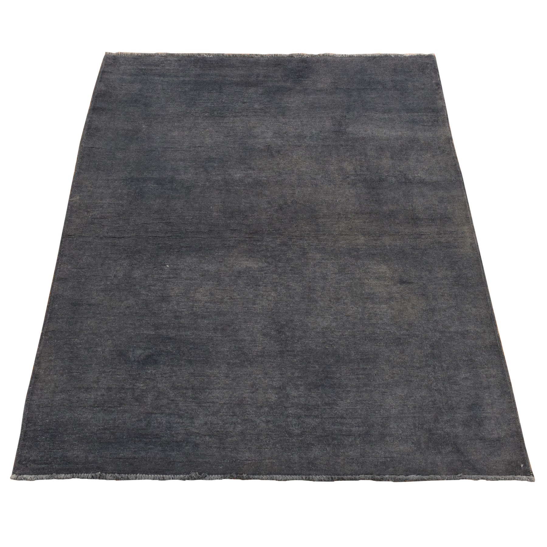 4'1"x5'10" Arsenic Gray, Overdyed Peshawar, Solid, Pure Wool, Hand Woven, Oriental Rug 