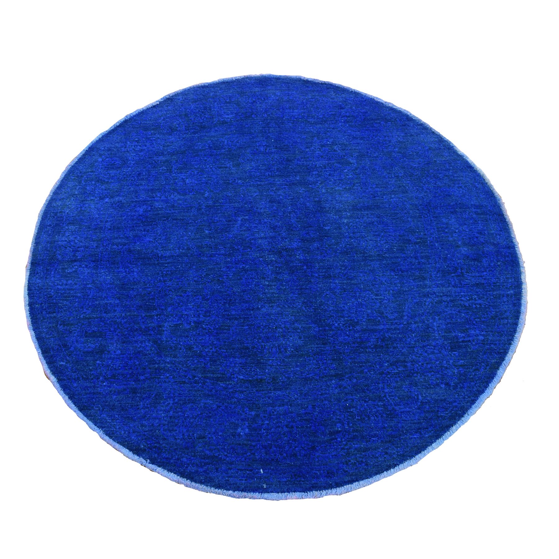 5'1"x5'1" Sapphire Blue, Overdyed Peshawar, Full Pile, Hand Woven, Pure Wool, Round, Oriental Rug 
