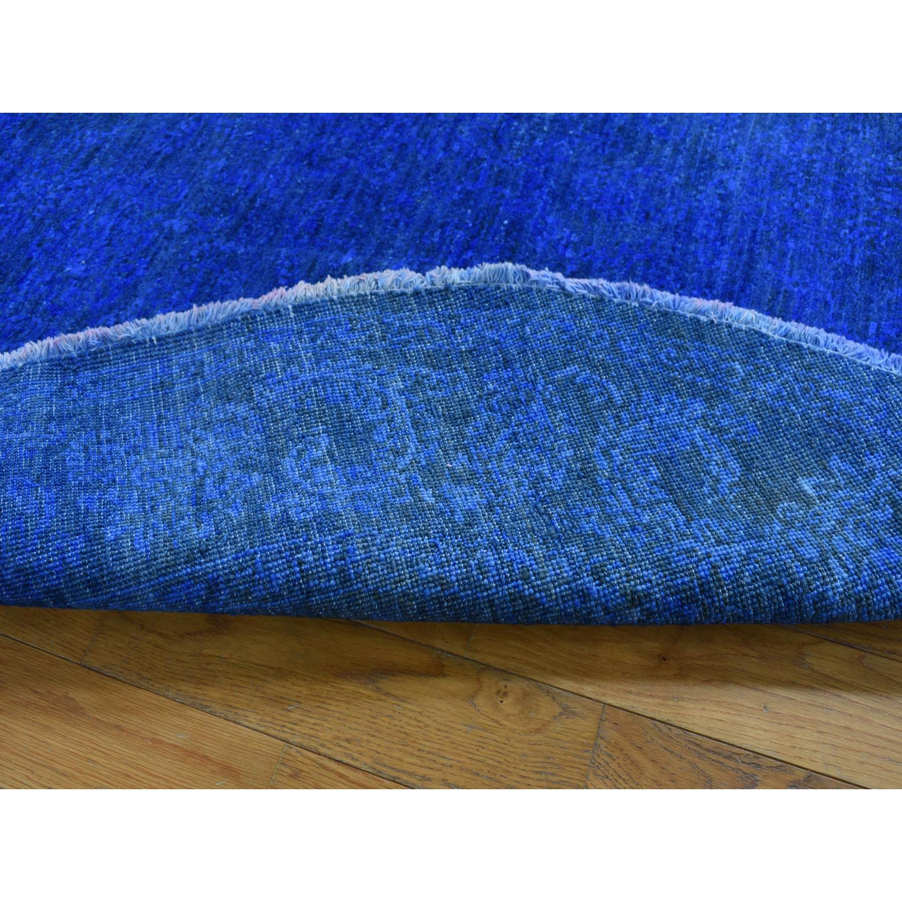 5'1"x5'1" Sapphire Blue, Overdyed Peshawar, Full Pile, Hand Woven, Pure Wool, Round, Oriental Rug 