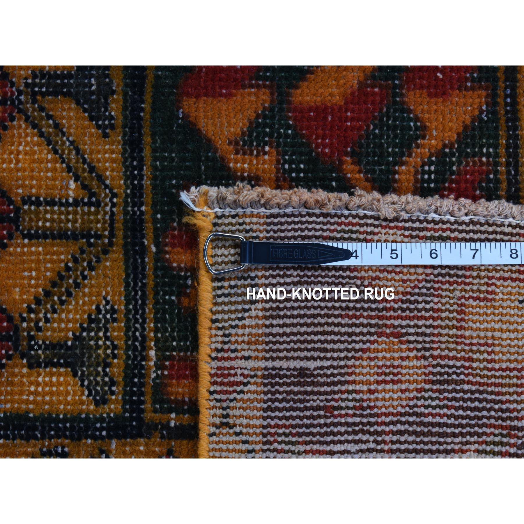 4'10"x9'6" Carrot Orange, Hand Woven, Overdyed Vintage Persian Bakhtiari with Garden Design, Soft Wool, Wide Runner, Oriental Rug 
