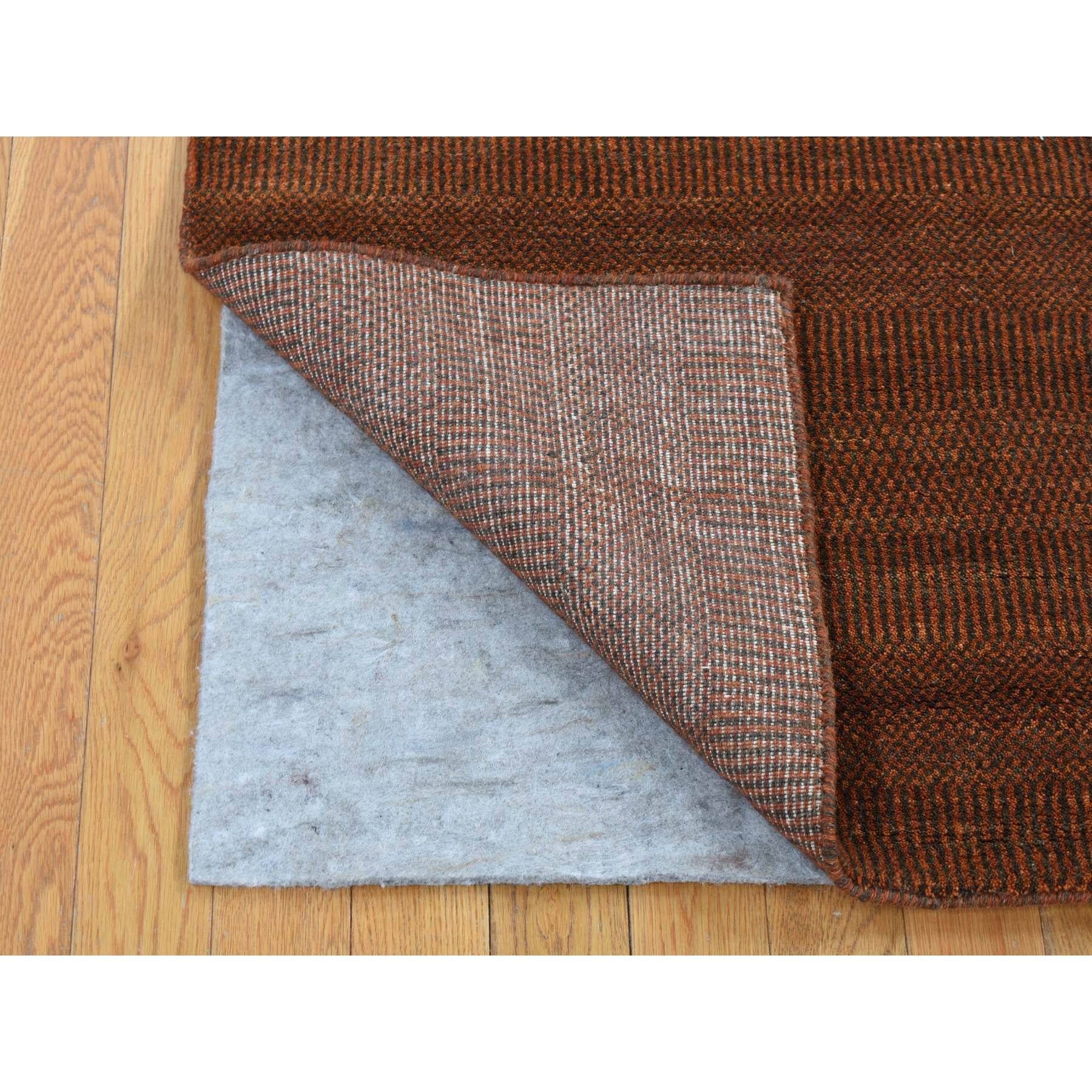 5'4"x7'6" Saddle Brown, Hand Woven, Modern Grass Design, Wool and Silk, Oriental Rug 