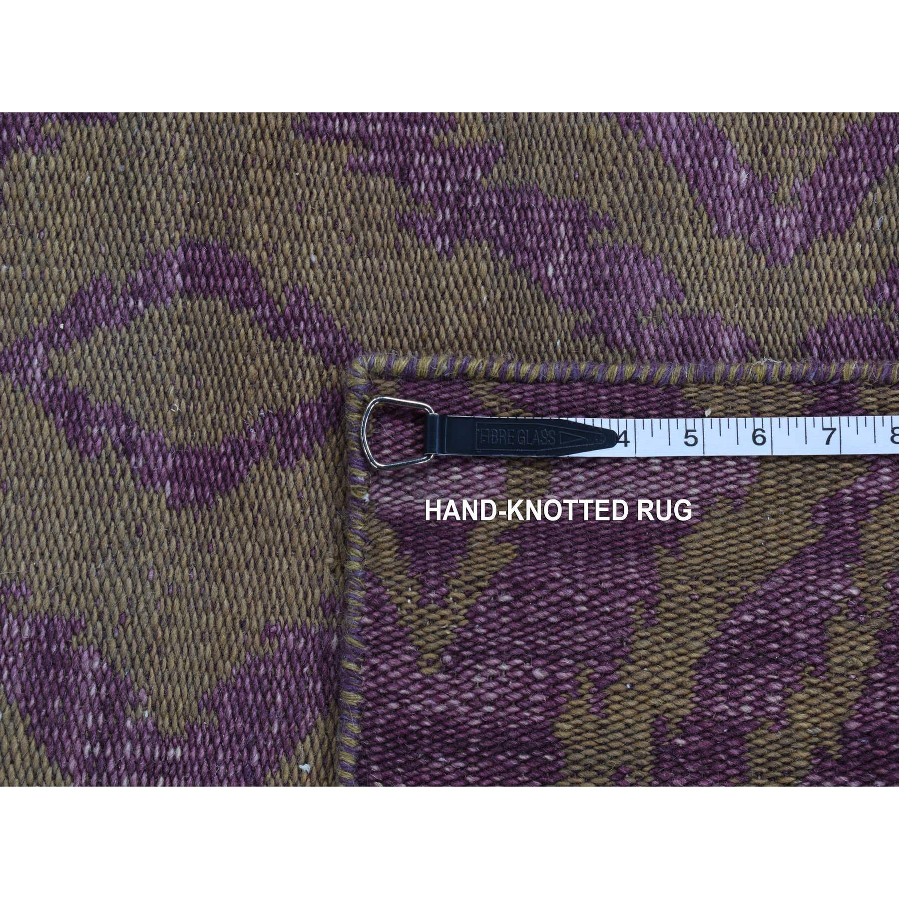 2'7"x11'7" Camel Brown, Pure Wool, Hand Woven, Flat Weave Reversible Modern Design, Runner, Oriental Rug 