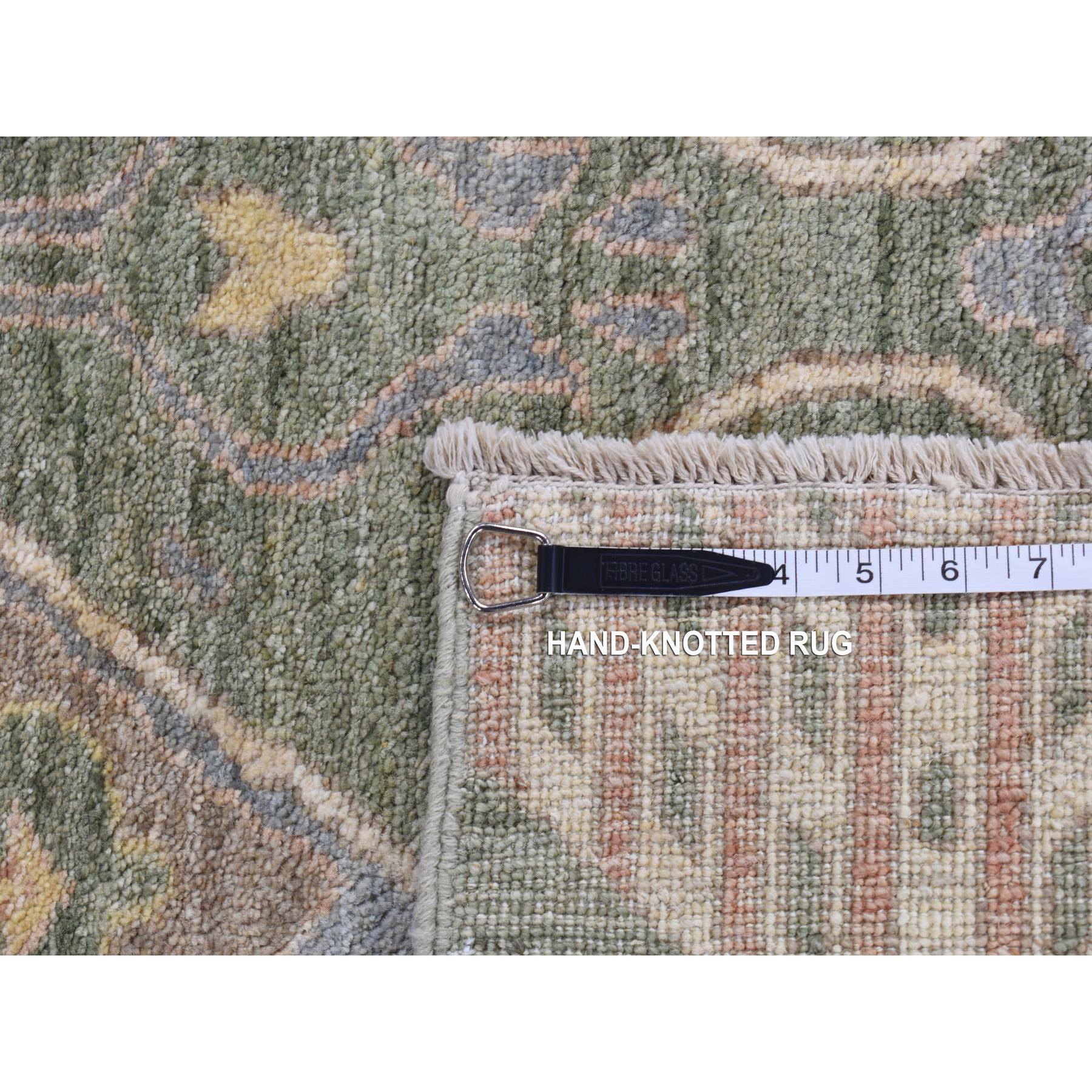 5'1"x7'1" Reseda Green, Multicolored Ikat Uzbek Design, Pure Wool, Hand Woven, Oriental Rug 