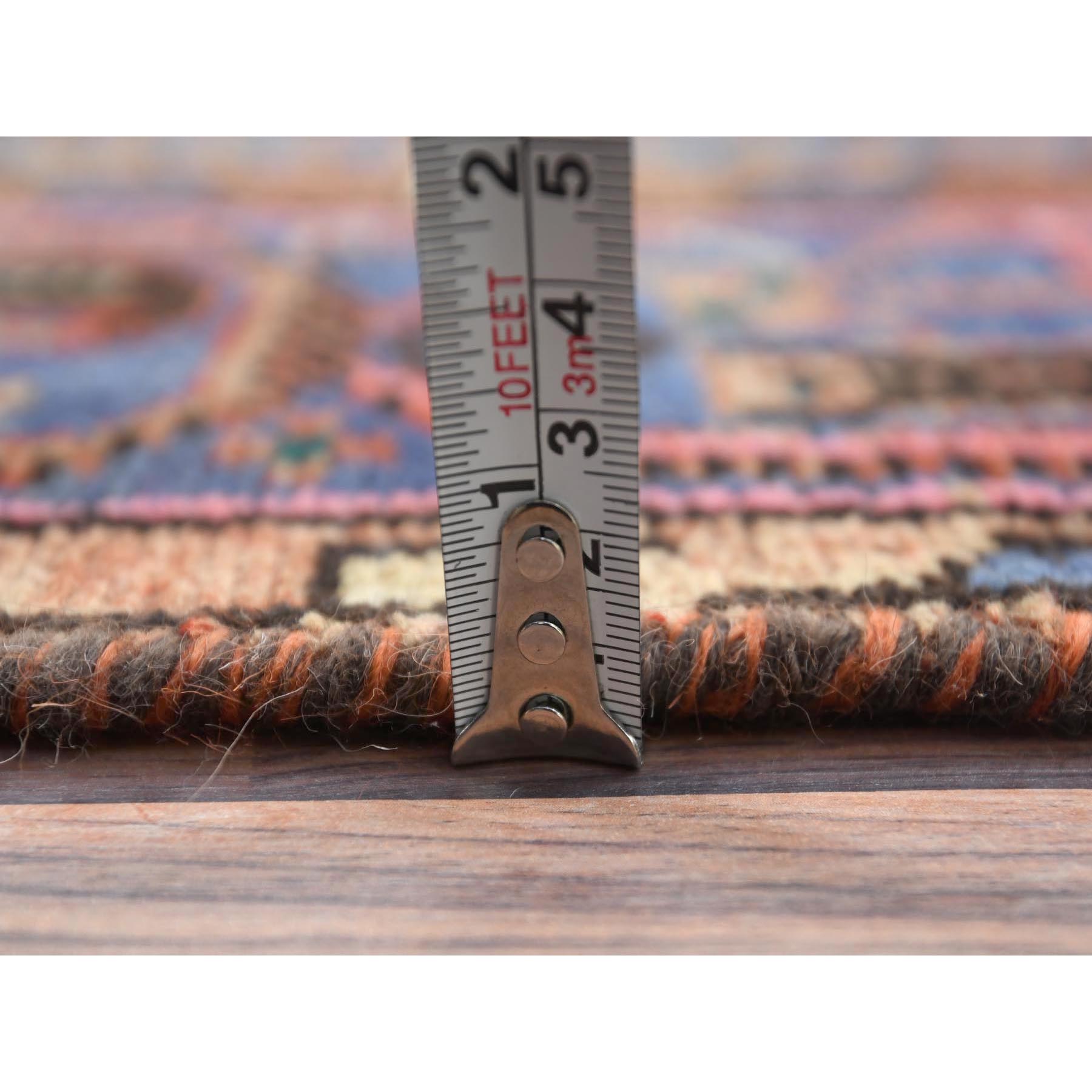 3'7"x10' Apricot Color, Worn Wool Hand Woven Vintage Persian Hamadan, Cropped Thin Distressed Look, Wide Runner Oriental Rug 