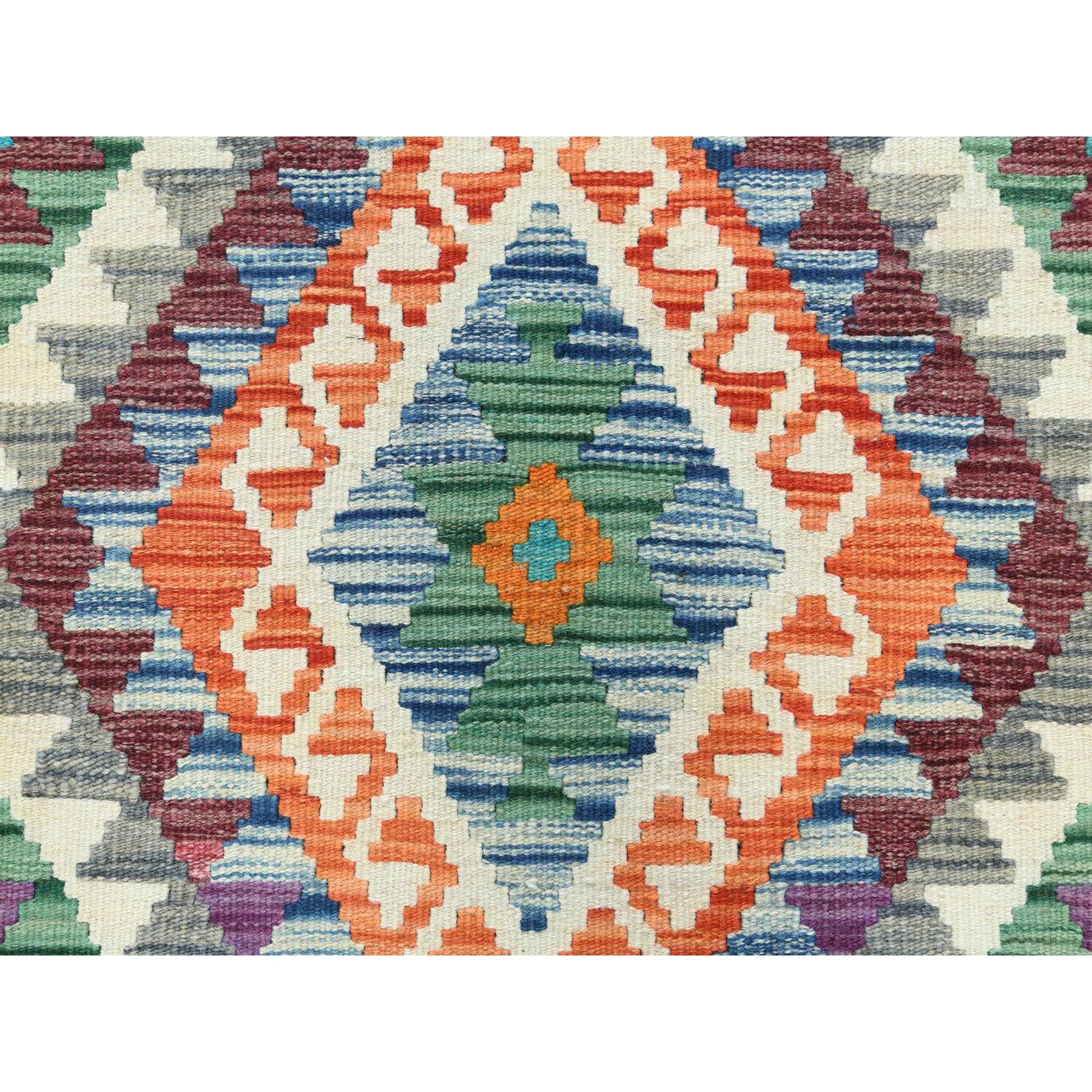 2'8"x16' Colorful, Afghan Kilim with Geometric Design, Hand Woven, Veggie Dyes, Flat Weave, Reversible, Pure Wool XL Runner Oriental Rug 