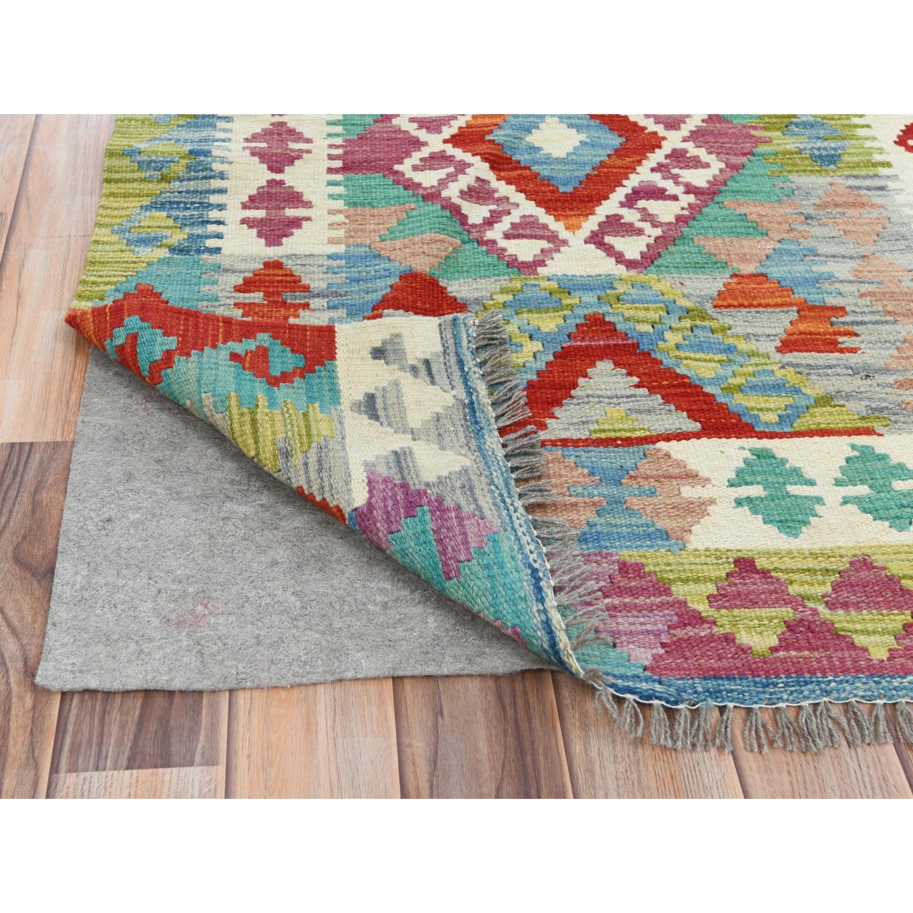 2'8"x15'9" Colorful, Afghan Kilim with Geometric Design, Hand Woven, Reversible, Vegetable Dyes, Flat Weave, Pure Wool XL Runner Oriental Rug 