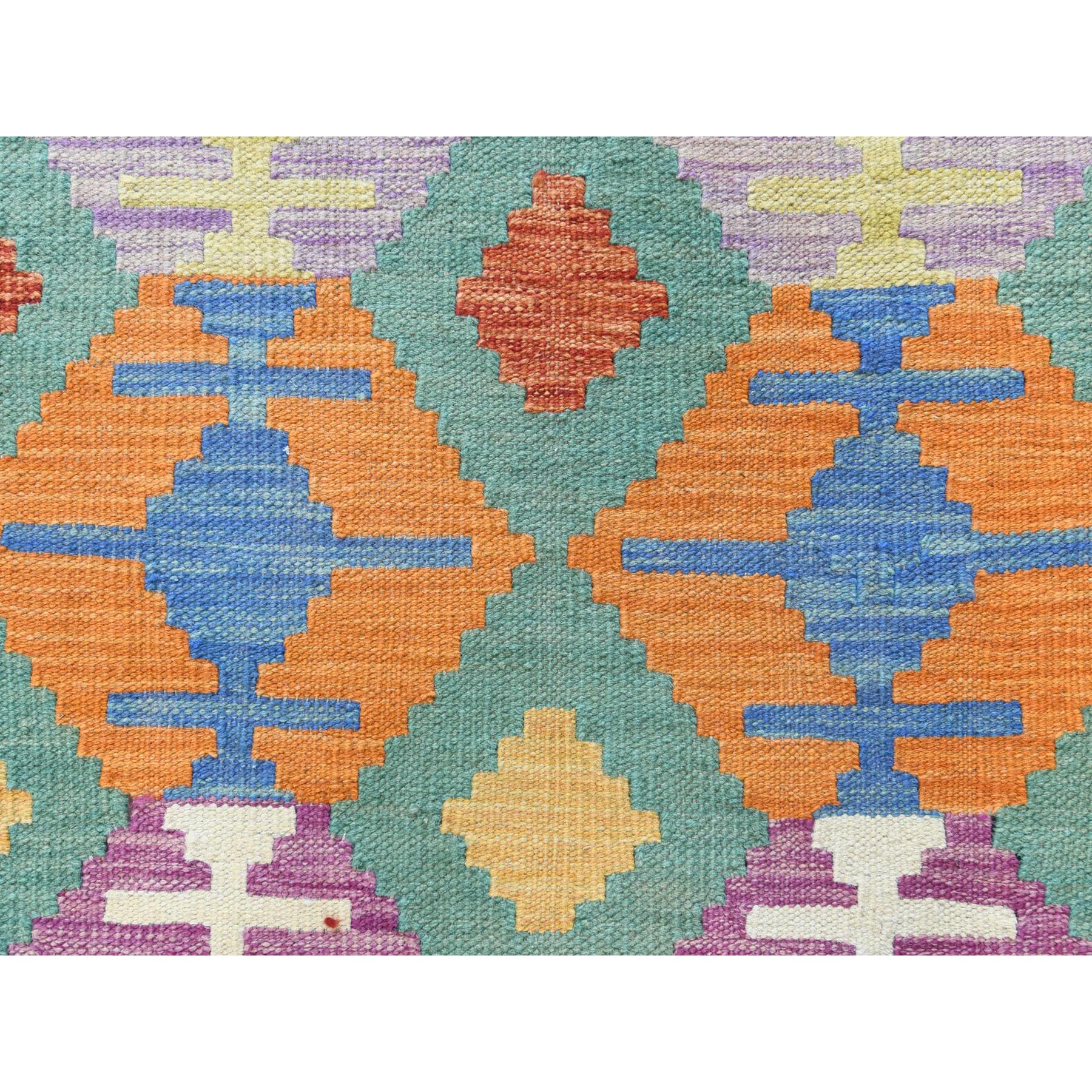 2'8"x16' Colorful, Hand Woven, Afghan Kilim with Geometric Design, Pure Wool, Vegetable Dyes, Flat Weave, Reversible XL Runner Oriental Rug 