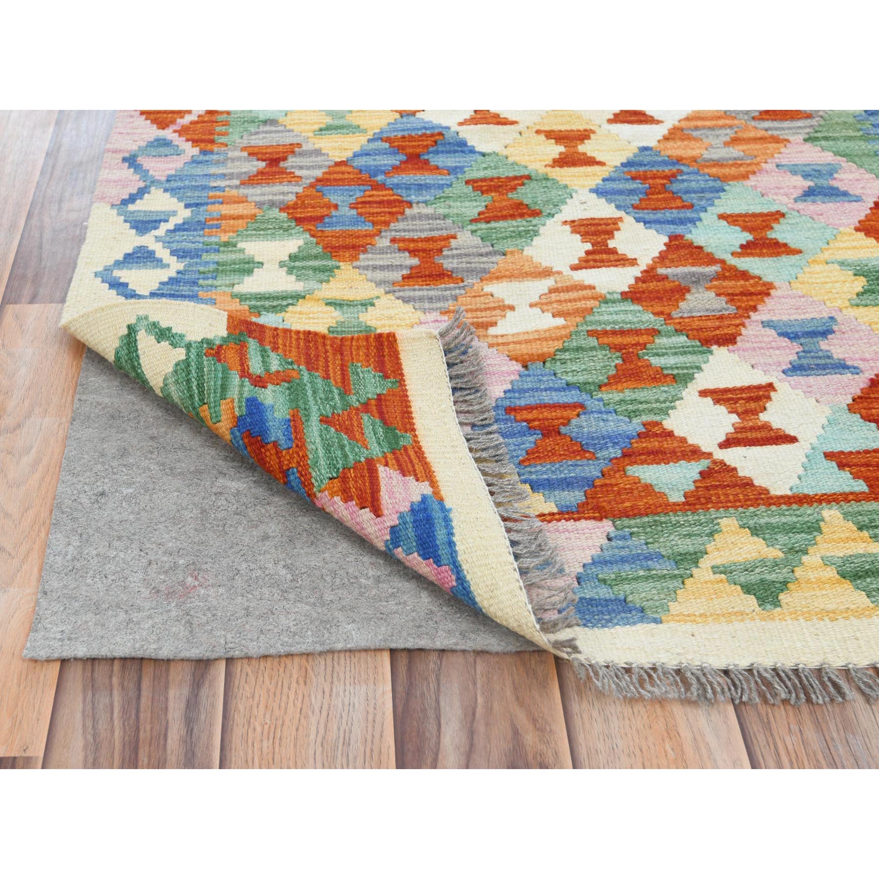 2'8"x15'9" Colorful, Hand Woven, Afghan Kilim with Geometric Design, Pure Wool, Vegetable Dyes, Flat Weave, Reversible XL Runner Oriental Rug 