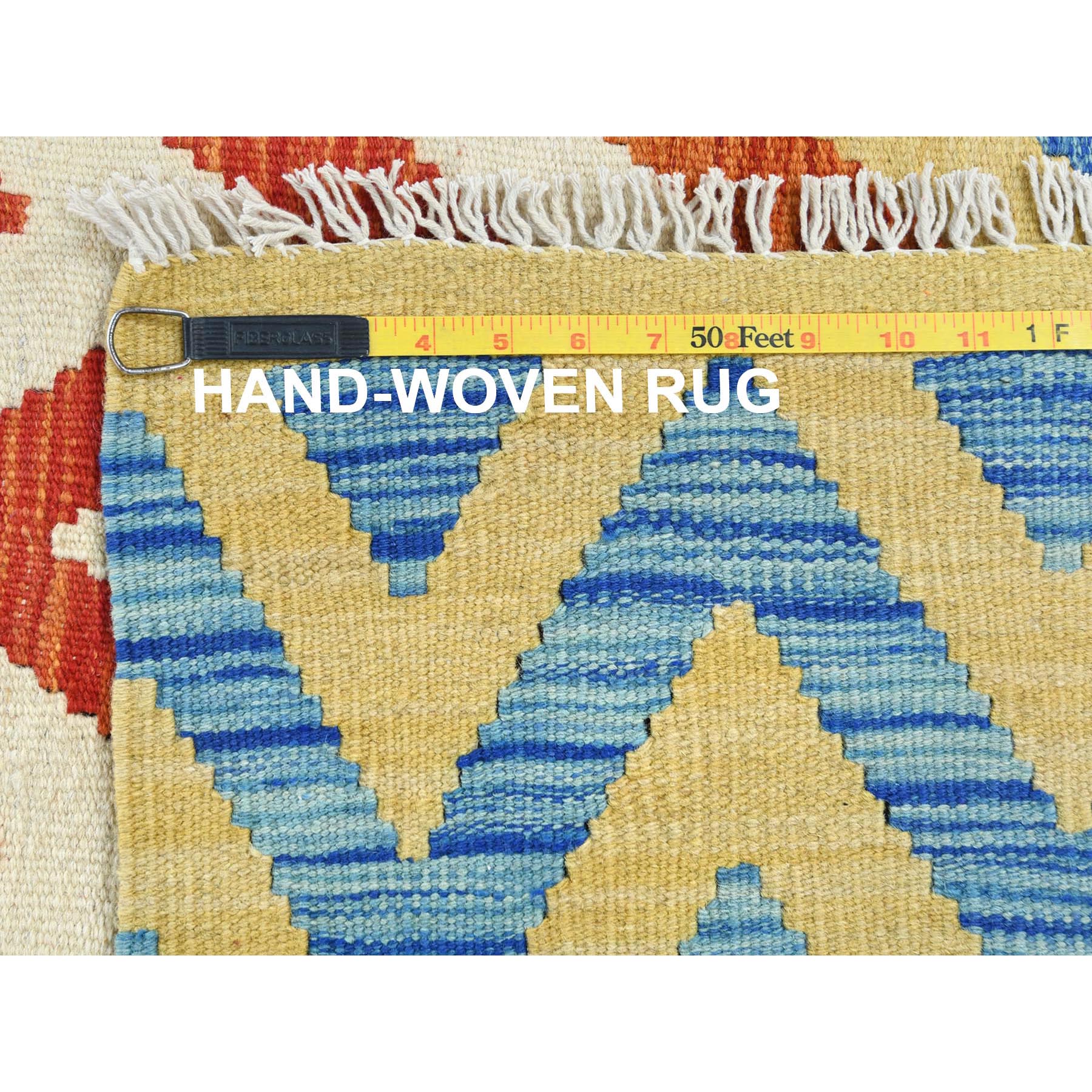 6'6"x9'3" Colorful, Afghan Kilim with Zig Zag Pattern Flat Weave, Veggie Dyes Organic Wool Hand Woven, Reversible Oriental Rug 