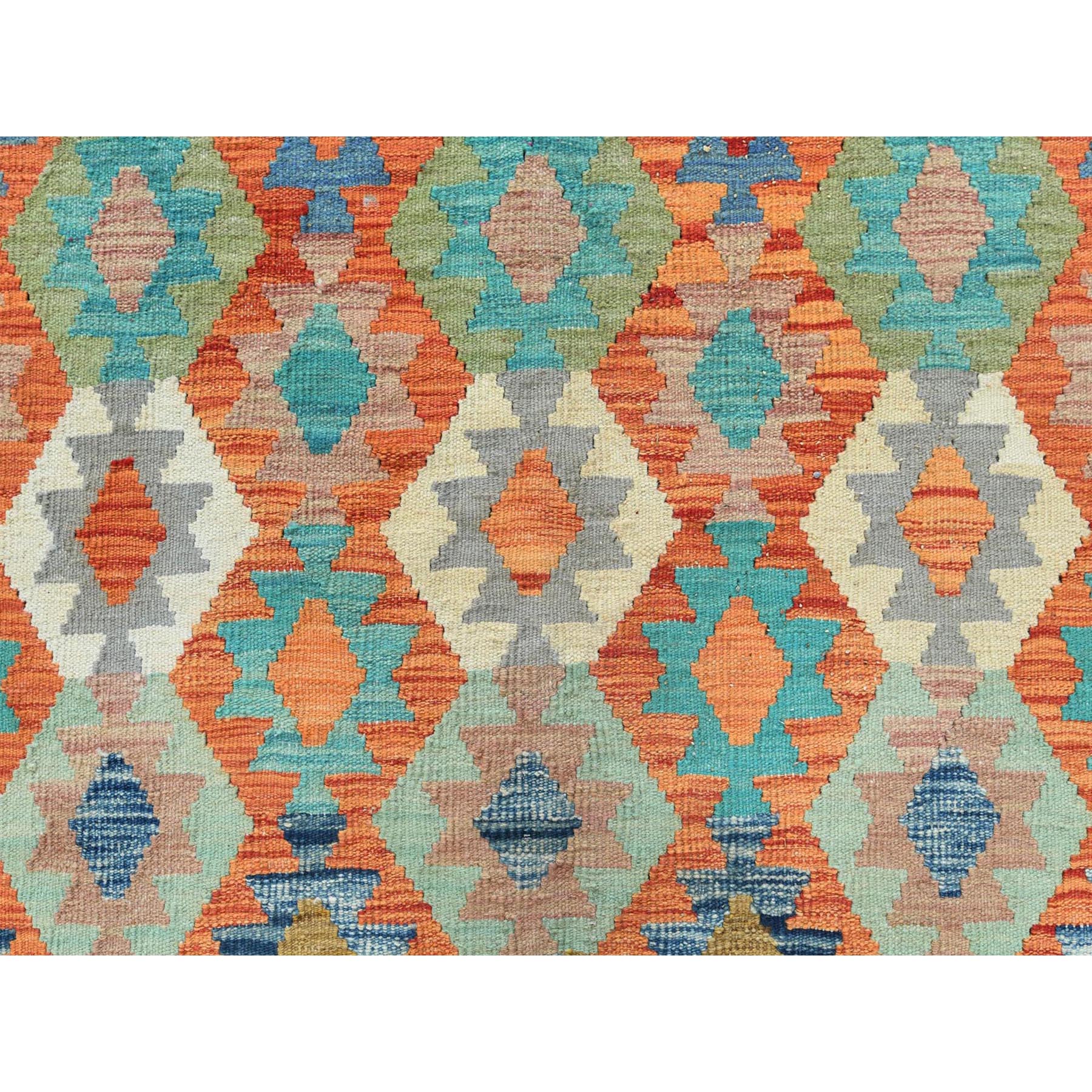 10'4"x16'1" Colorful, Hand Woven Afghan Kilim with Geometric Design, Flat Weave Veggie Dyes Organic Wool, Reversible Oversized Oriental Rug 