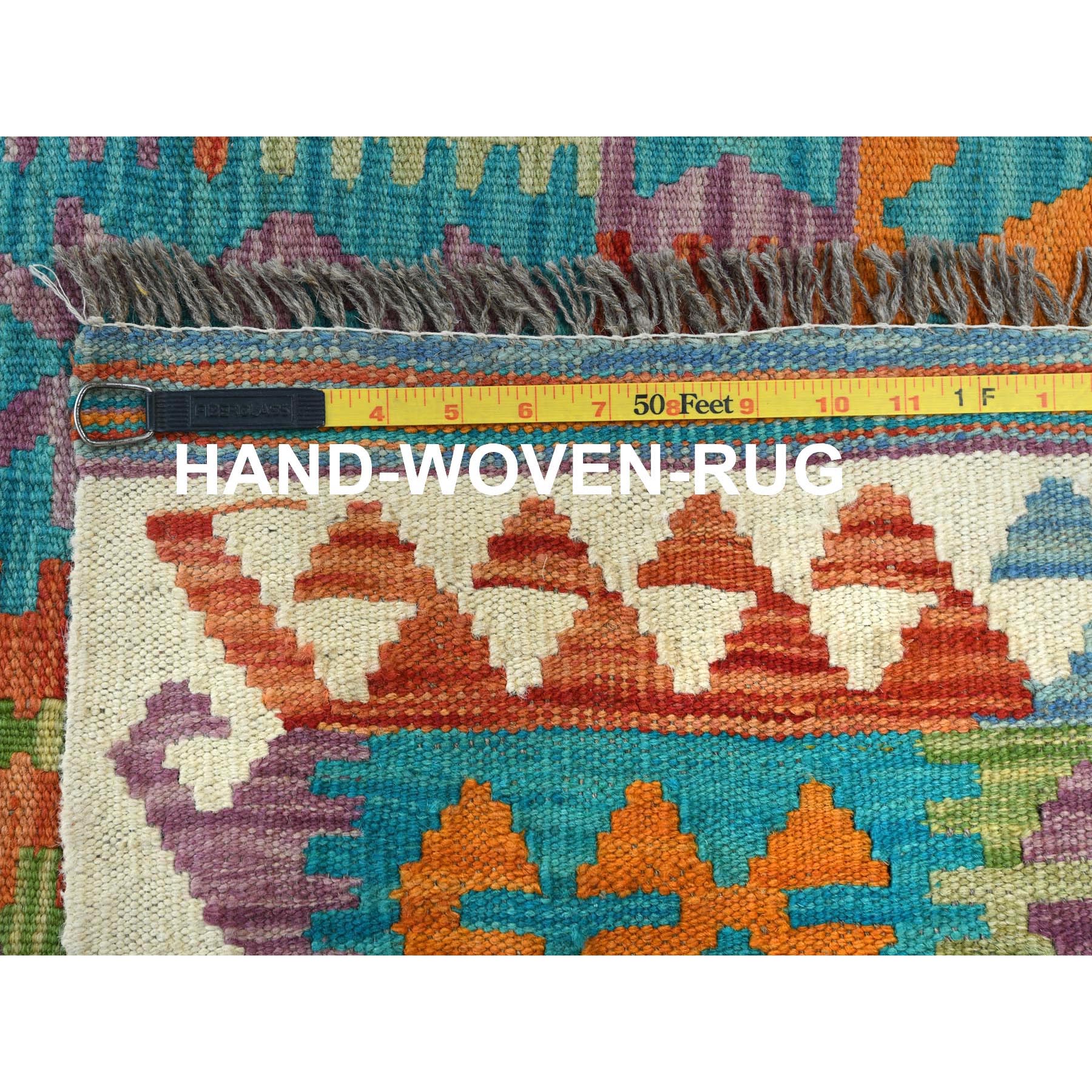 9'9"x13' Colorful, Veggie Dyes Organic Wool Hand Woven, Afghan Kilim with Geometric Design Flat Weave, Reversible Oriental Rug 
