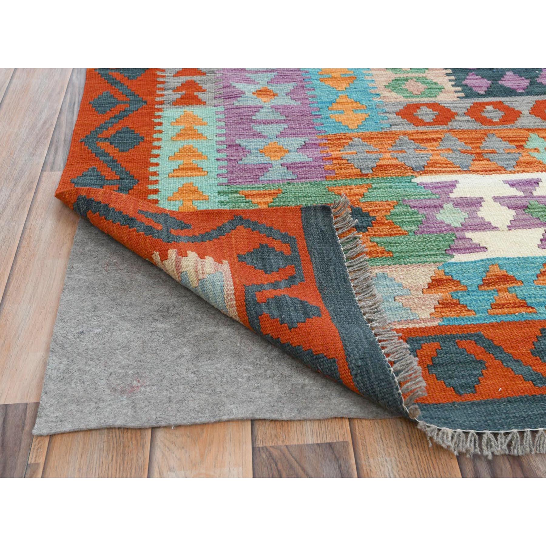 9'10"x13'2" Colorful, Afghan Kilim with Geometric Design Flat Weave, Veggie Dyes Pure Wool Hand Woven, Reversible Oriental Rug 