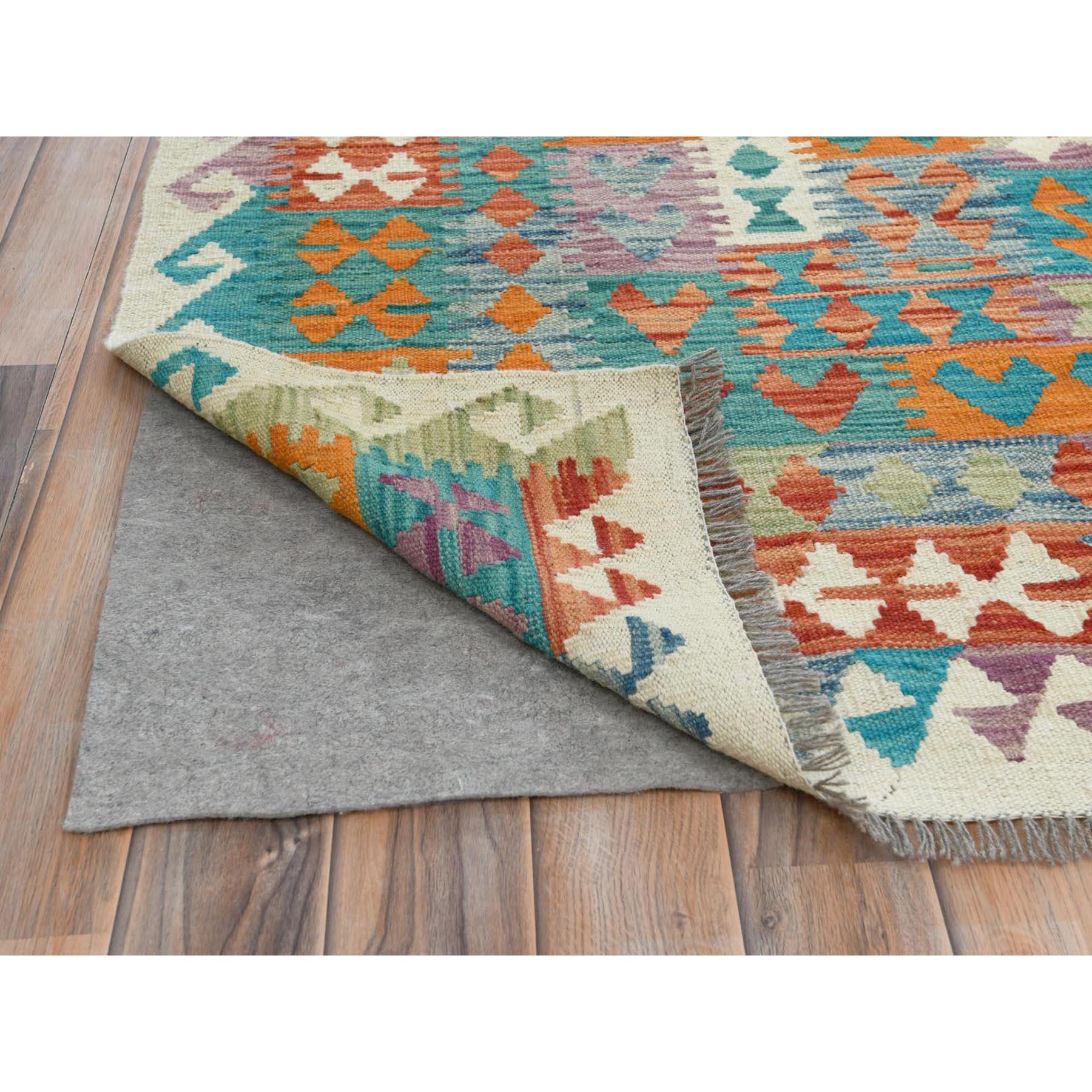10'1"x13' Colorful, Veggie Dyes Organic Wool Hand Woven, Afghan Kilim with Geometric Design Flat Weave, Reversible Oriental Rug 