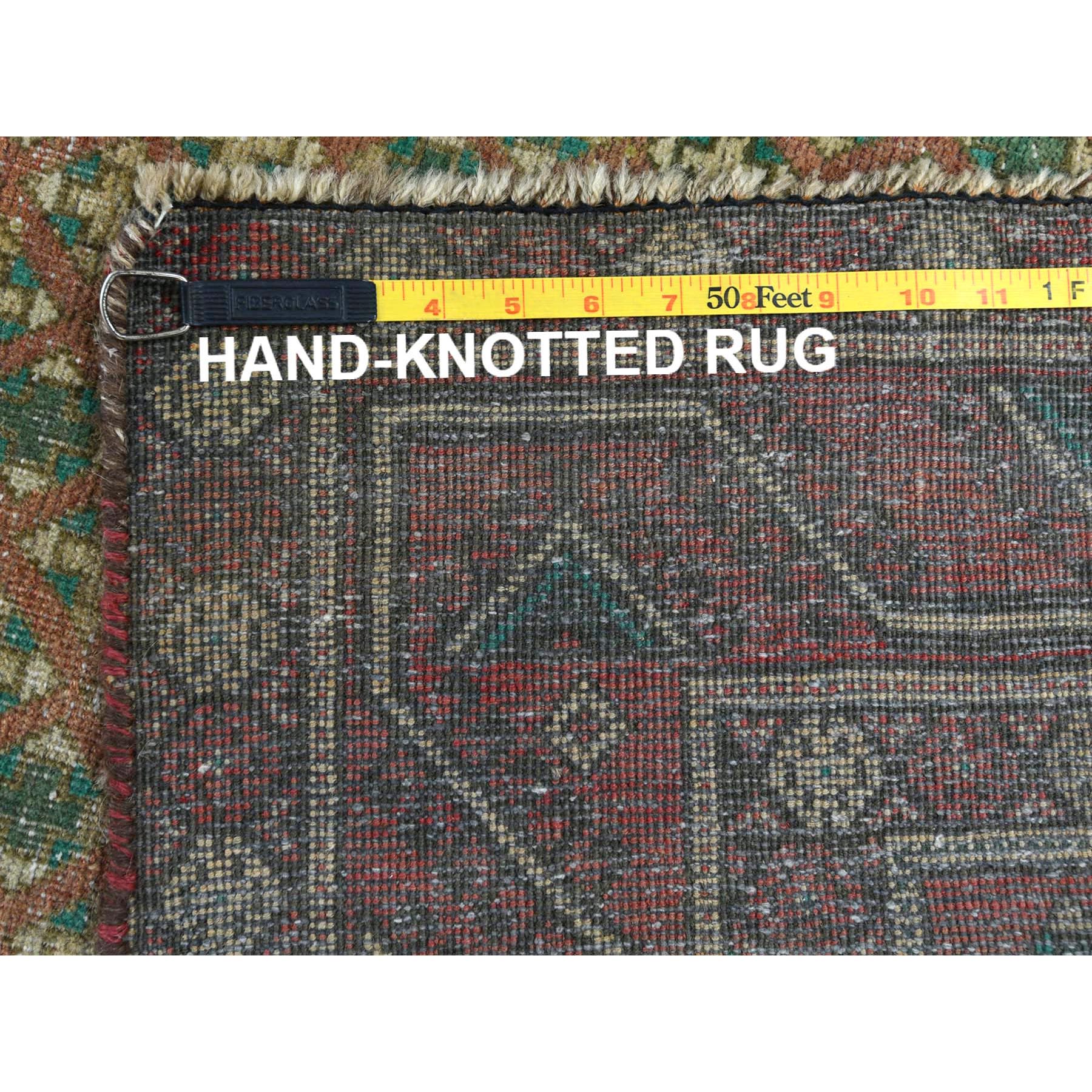3'2"x6'6" Light Red Sheared Low Vintage Persian Baluch with Small Repetitive Design, Hand Woven Pure Wool, Distressed Look Oriental Rug 