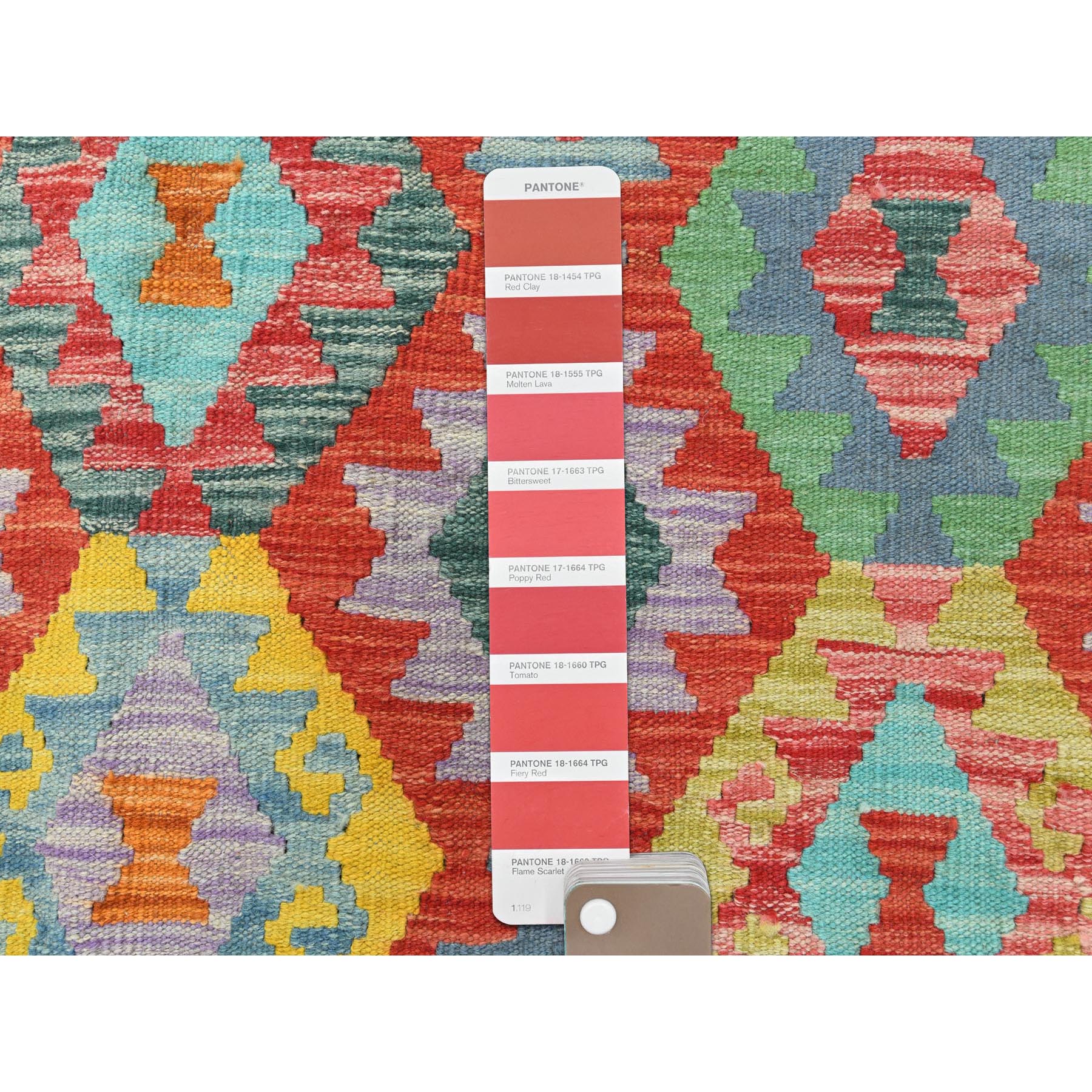 13'1"x16'2" Colorful, Shiny Wool Hand Woven, Afghan Kilim with Geometric Design Flat Weave Veggie Dyes, Reversible Oversized Oriental Rug 