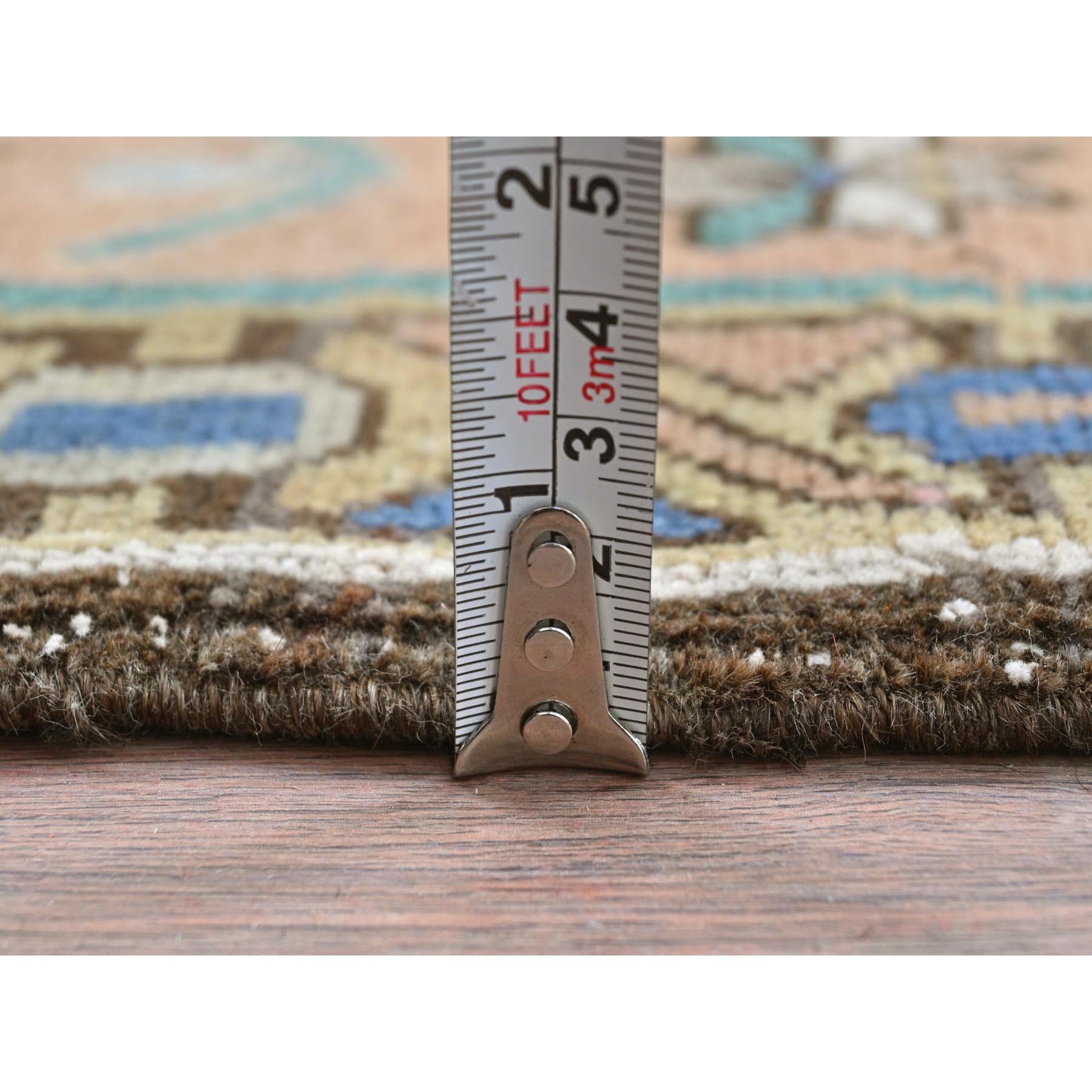 4'x10'8" Almond Brown, Vintage Northwest Persian with Large Elements Medallions, Small Animal and Human Figurines, Clean, Worn Down, Pure Wool Hand Woven Wide Runner Oriental Rug 
