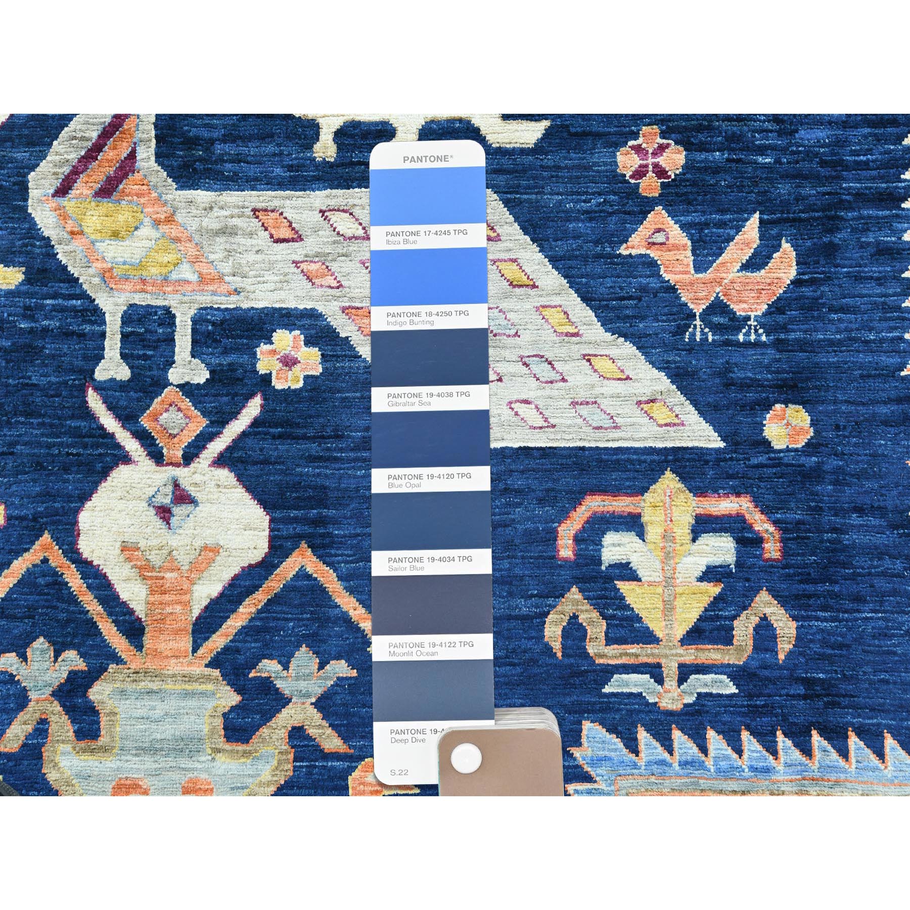 10'1"x13'9" Navy Blue, Extra Soft Wool Hand Woven, Armenian Inspired Caucasian Design with Bird Figurines 200 KPSI, Natural Dyes Densely Woven, Oriental Rug 