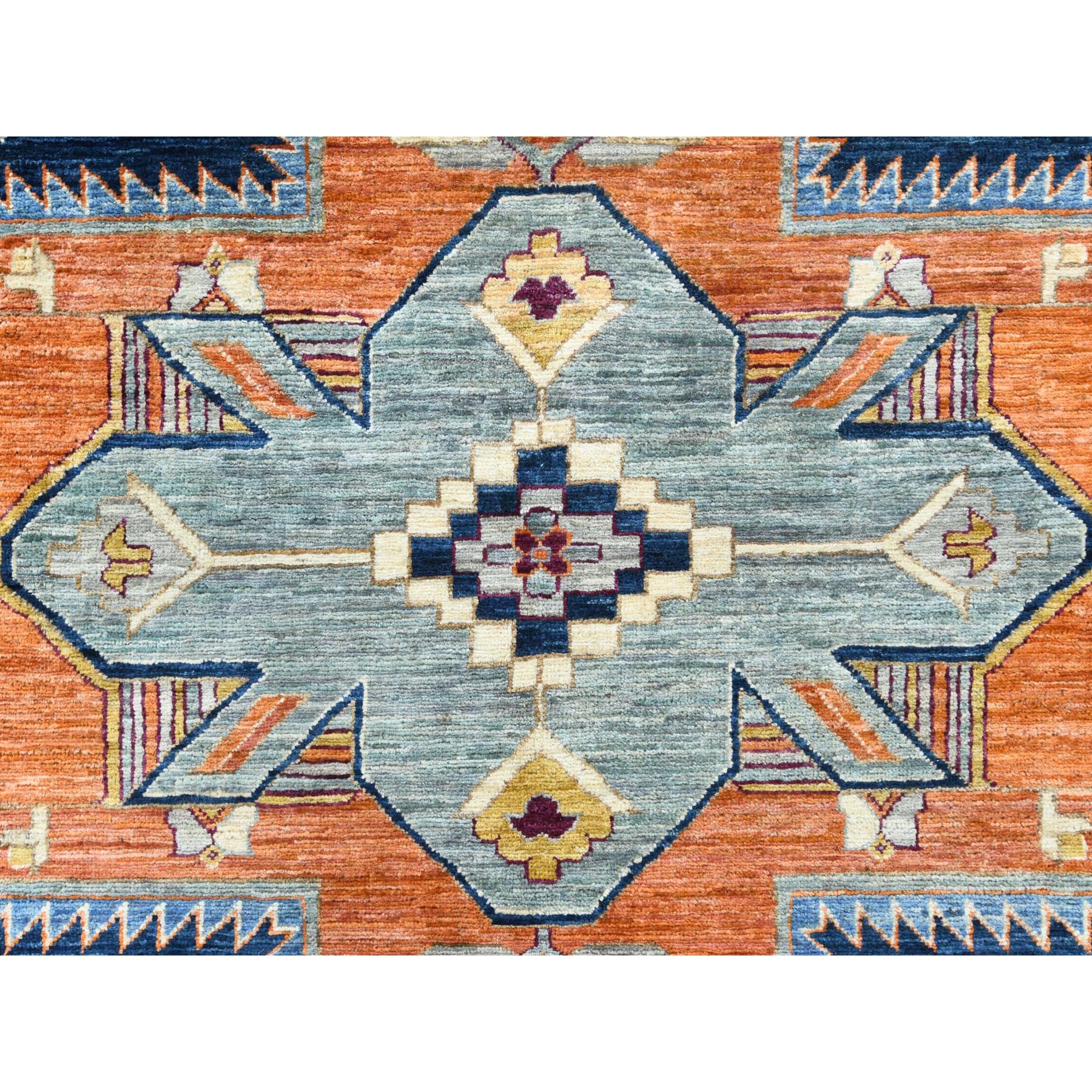 9'1"x11'7" Navy Blue, Armenian Inspired Caucasian Design with Birds Figurines 200 KPSI, Vegetable Dyes Dense Weave, Pure Wool Hand Woven, Oriental Rug 