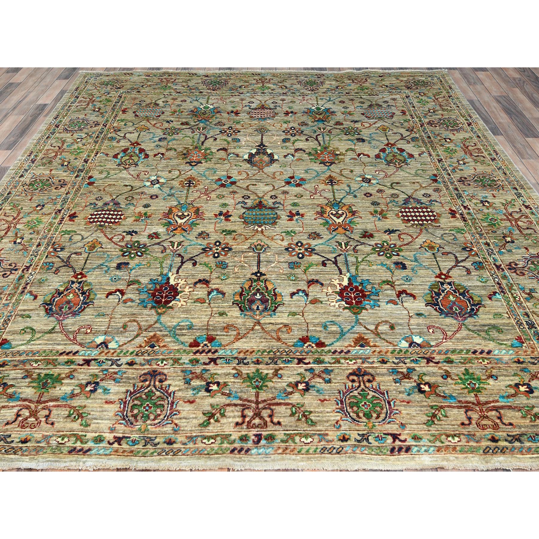 8'2"x9'7" Taupe, Fine Peshawar with Mahal Design, Vegetable Dyes Dense Weave, Pure Wool Hand Woven, Oriental Rug 