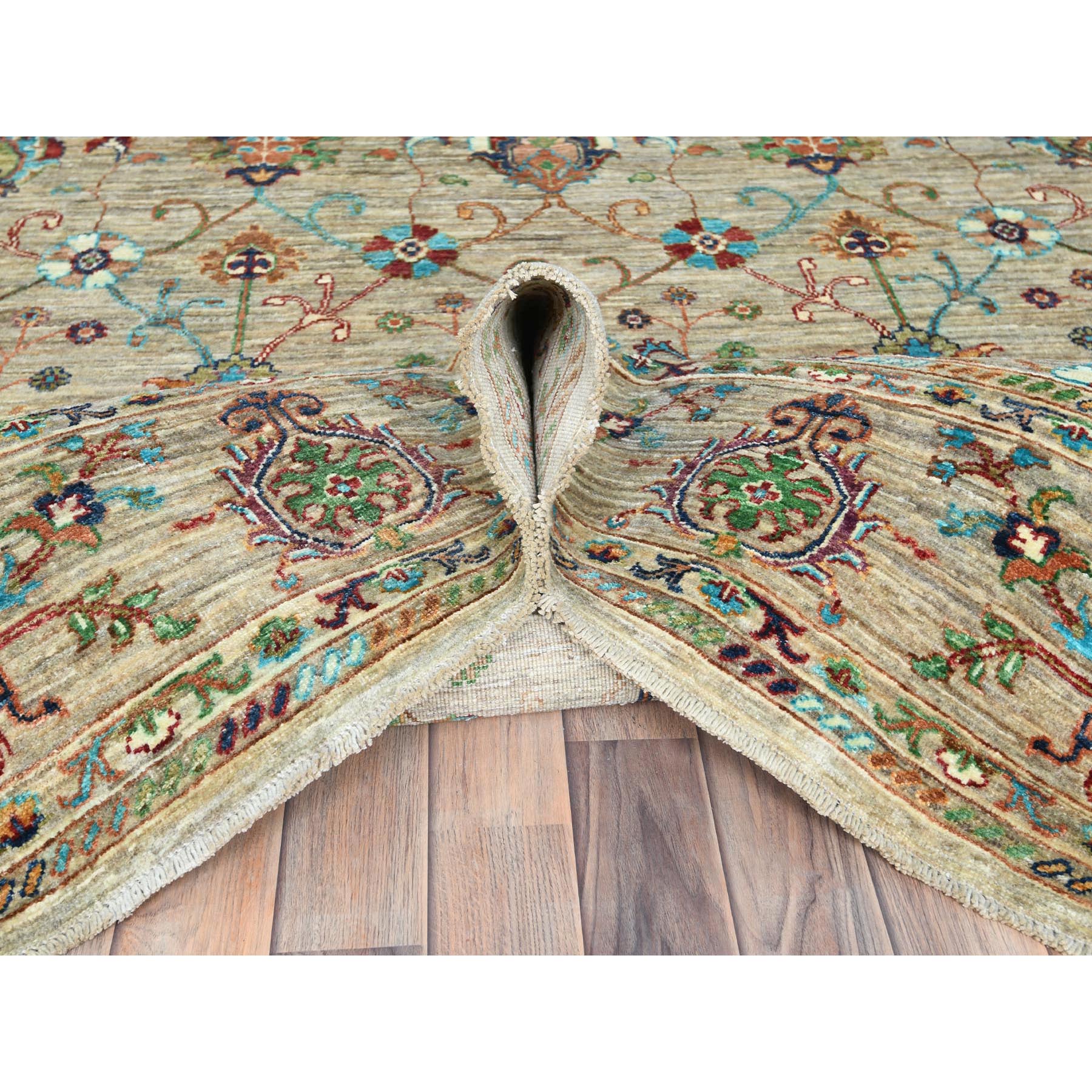 8'2"x9'7" Taupe, Fine Peshawar with Mahal Design, Vegetable Dyes Dense Weave, Pure Wool Hand Woven, Oriental Rug 