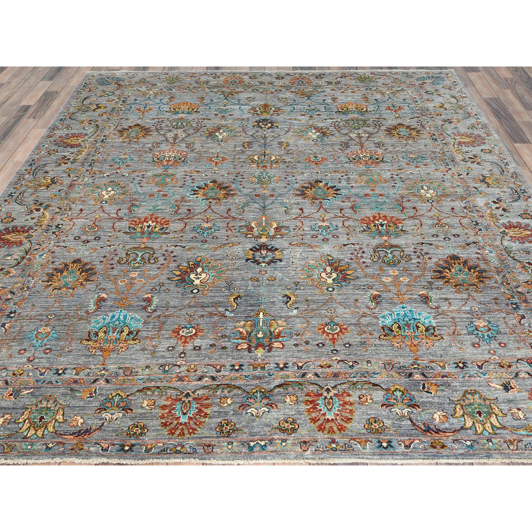 8'x9'6" Light Gray, Fine Peshawar with Mahal Design, Natural Dyes Densely Woven, Natural Wool Hand Woven, Oriental Rug 