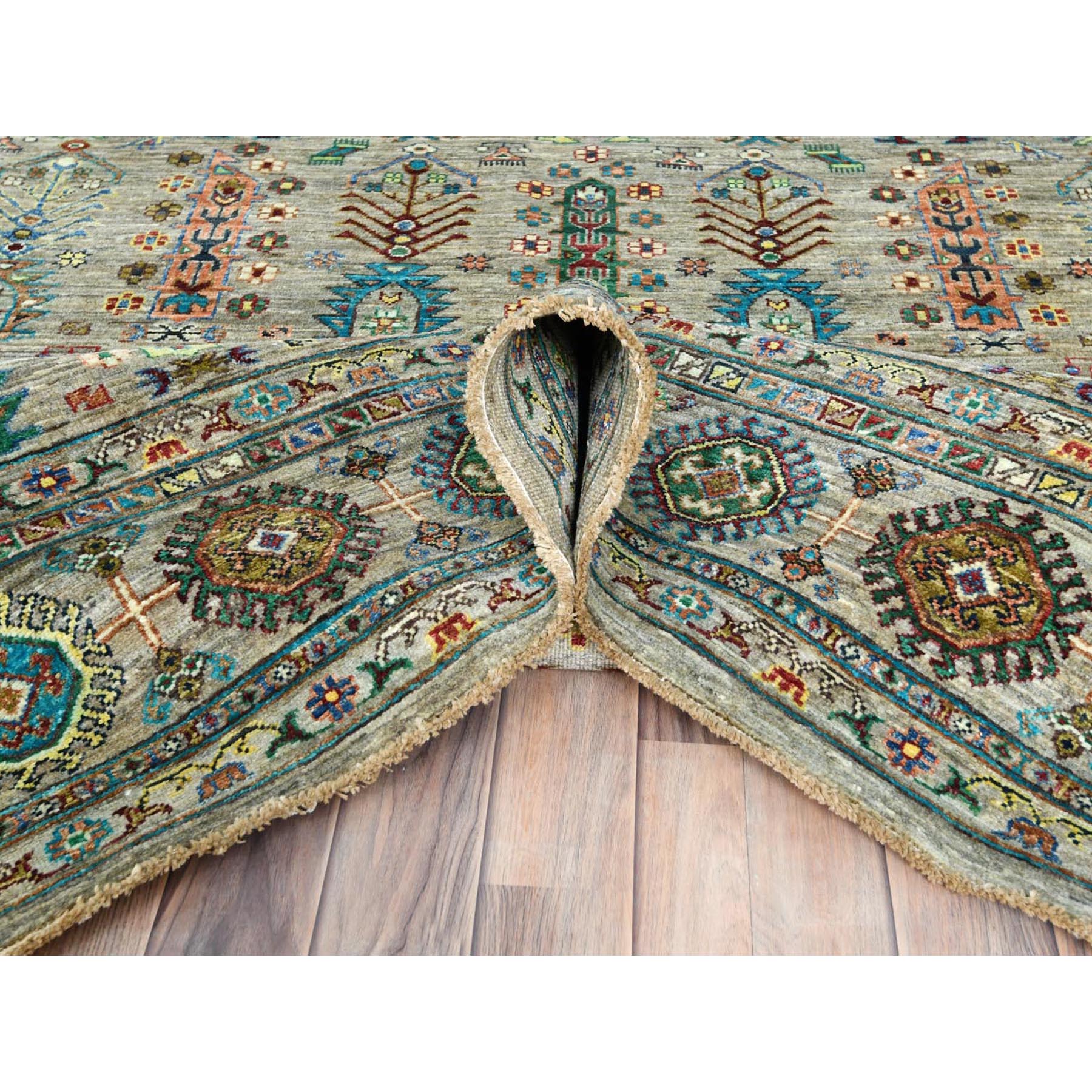 8'x10' Sage Green, Natural Wool Hand Woven, Fine Peshawar with Mahal Design, Natural Dyes Densely Woven, Oriental Rug 