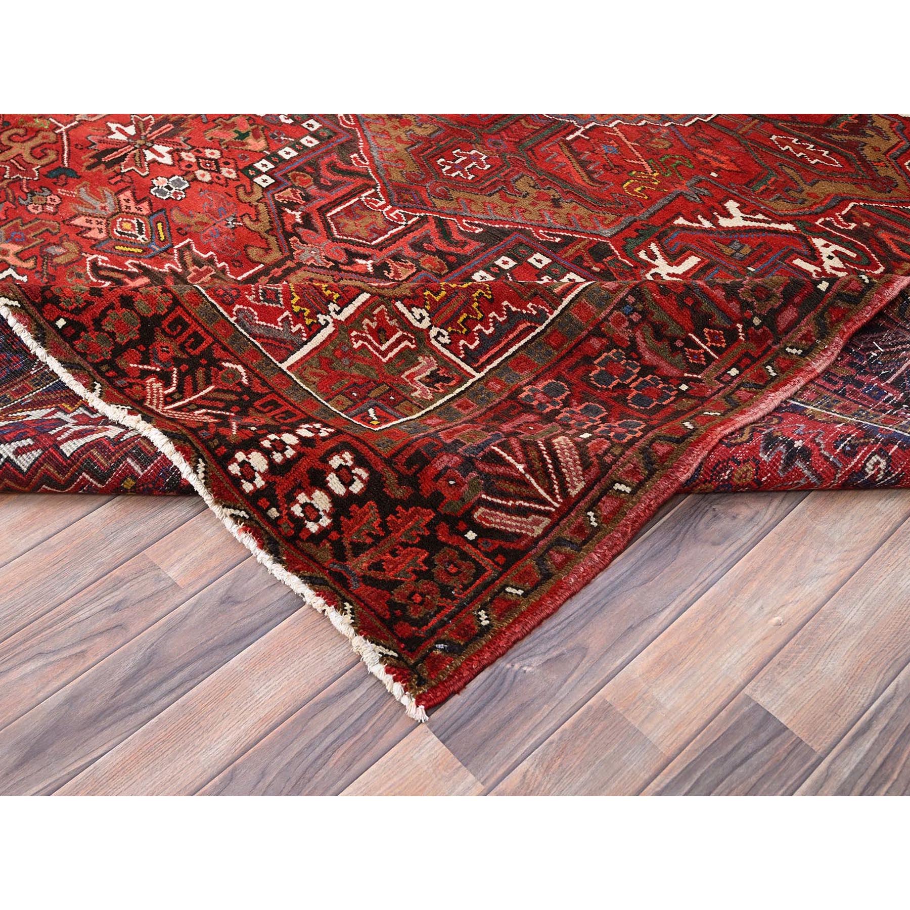 8'2"x11'3" Imperial Red, Semi Antique Persian Heriz, Good Condition, Rustic Feel, Worn Wool, Hand Woven, Oriental Rug 