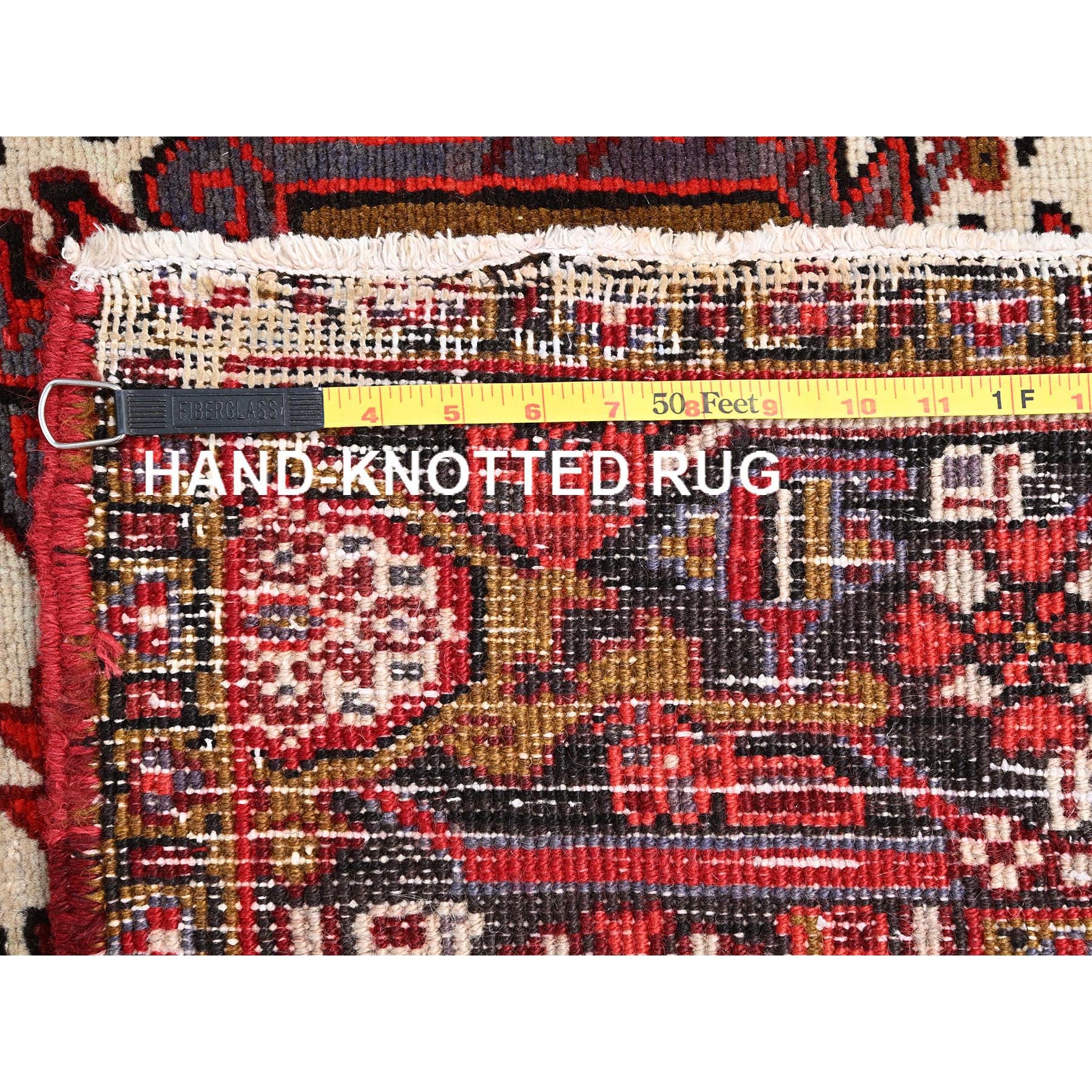 9'8"x13' Cardinals Red, Worn Wool, Hand Woven, Semi Antique Persian Heriz, Good Condition, Rustic Look, Oriental Rug 