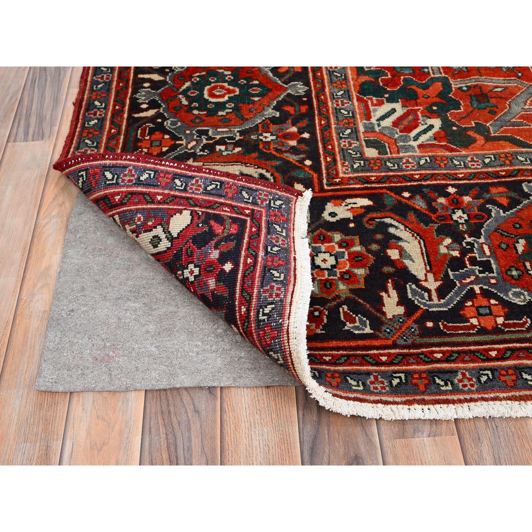 10'x12'6" Crimson Red, Vintage Persian Heriz, Village Motif, Good Condition, Rustic Feel, Worn Wool, Hand Woven, Oriental Rug 