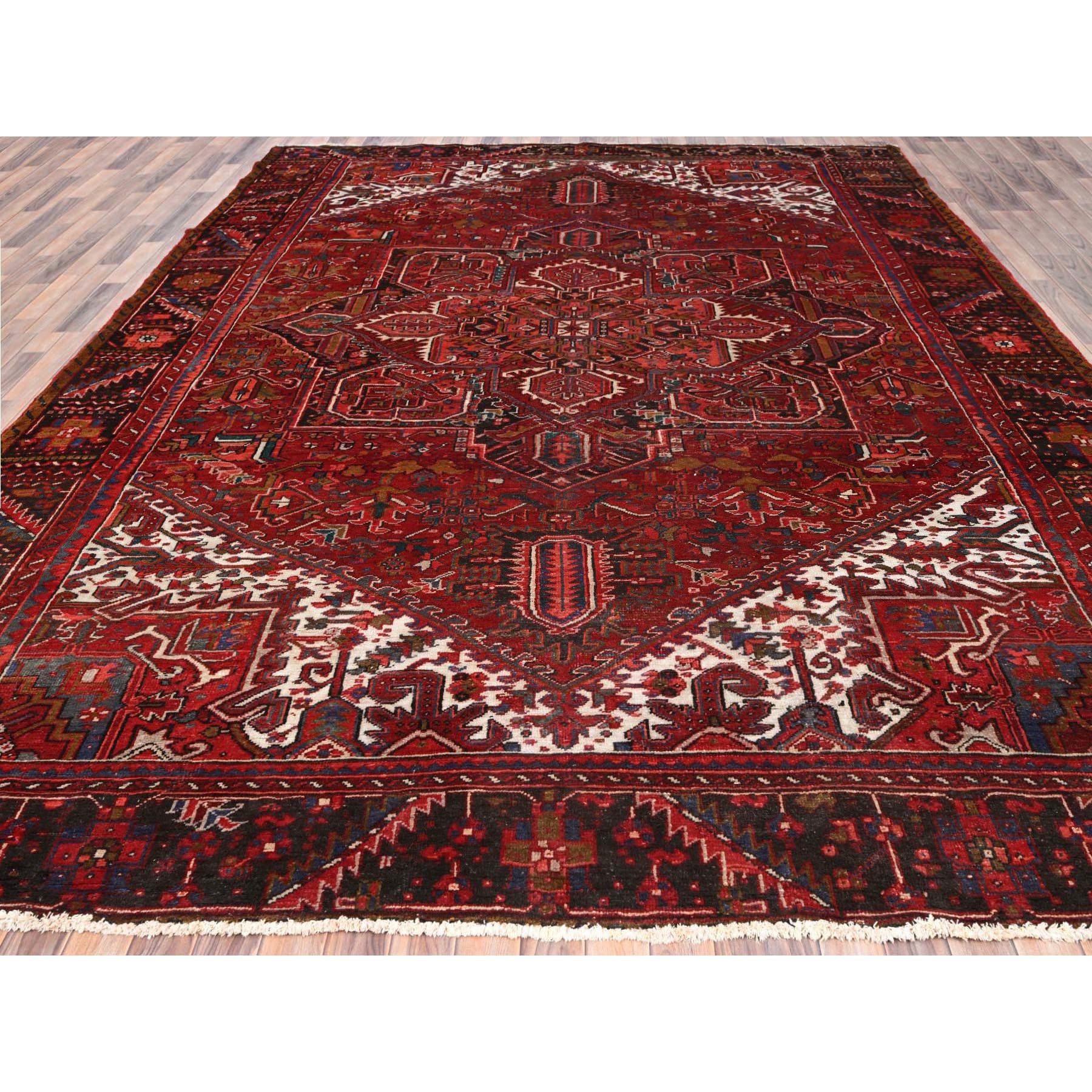 10'2"x13'1" Ajax Red, Hand Woven, Semi Antique Persian Heriz, Good Condition, Rustic Look, Worn Wool, Oriental Rug 
