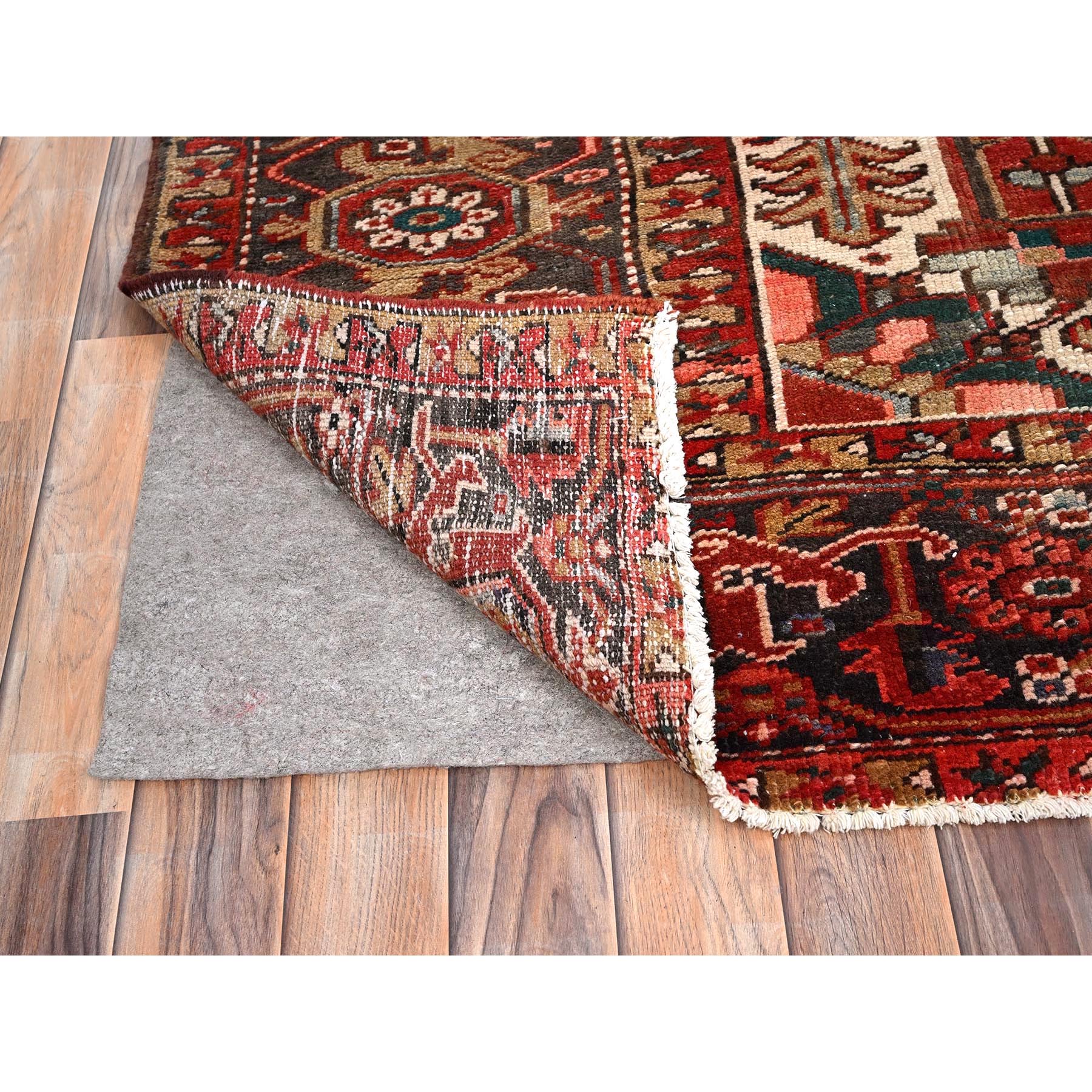 9'10"x11'9" Maroon Red, Rustic Feel, Worn Wool, Hand Woven, Semi Antique Persian Heriz, Village Motif, Good Condition, Oriental Rug 