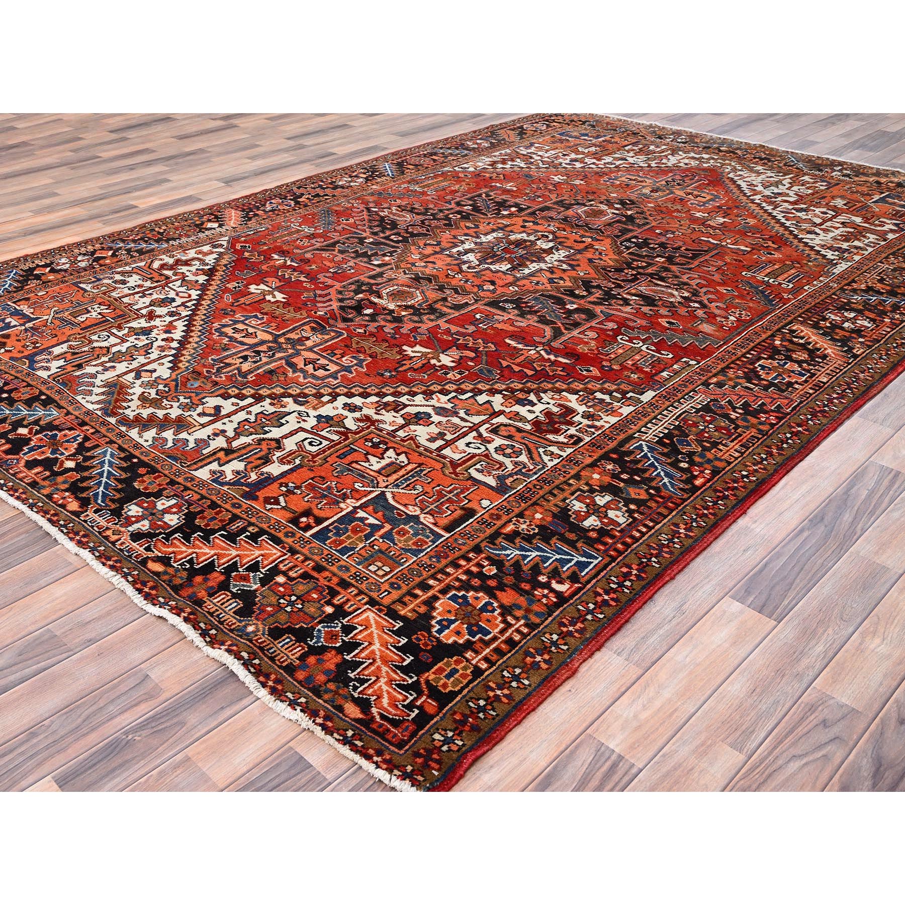 8'x11'6" Tomato Red, Rustic Feel, Worn Wool, Hand Woven, Vintage Persian Heriz, Good Condition, Oriental Rug 