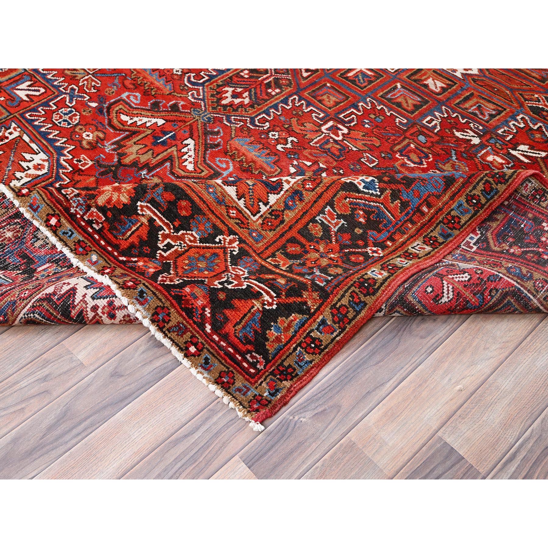 8'1"x10'5" Chili Red, Hand Woven, Vintage Persian Heriz with Tribal Ambience, Good Condition, Distressed Feel, Evenly Worn, Pure Wool, Oriental Rug 