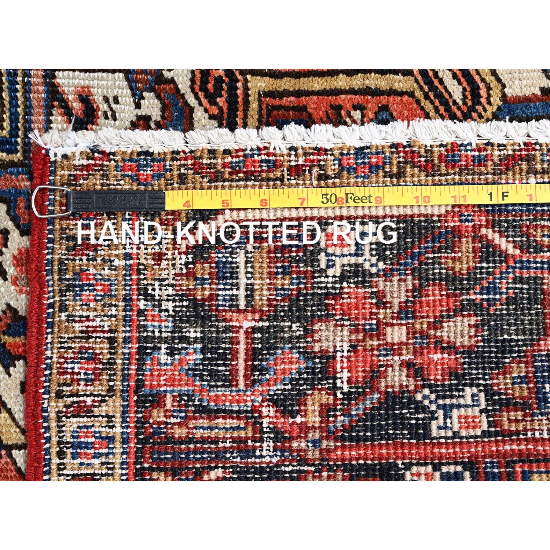6'7"x9' Light Salmon Red, Rustic Feel, Worn Wool, Hand Woven, Vintage Persian Heriz, Good Condition, Oriental Rug 