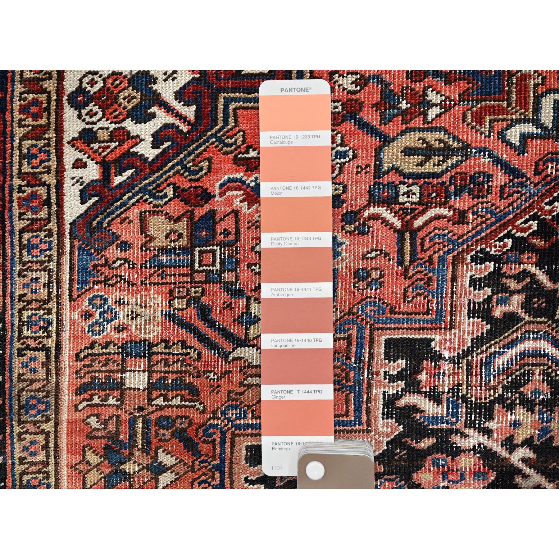 6'7"x9' Light Salmon Red, Rustic Feel, Worn Wool, Hand Woven, Vintage Persian Heriz, Good Condition, Oriental Rug 