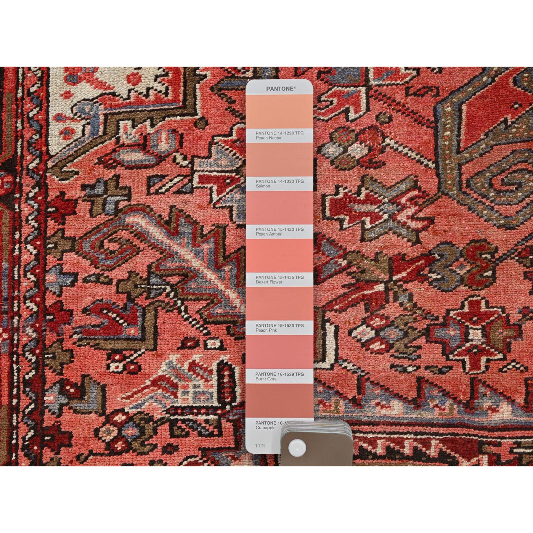 8'2"x11'6" Salmon Red, Rustic Look, Worn Wool, Hand Woven, Semi Antique Persian Heriz with Tribal Ambience, Good Condition, Oriental Rug 