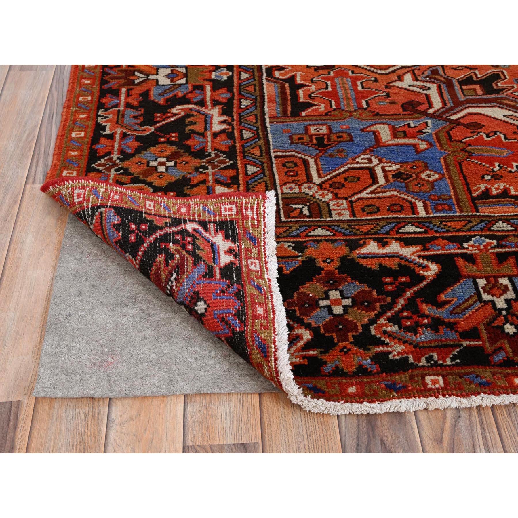 10'1"x13'2" Chili Red, Semi Antique Persian Heriz, Good Condition, Rustic Feel, Worn Wool, Hand Woven, Oriental Rug 