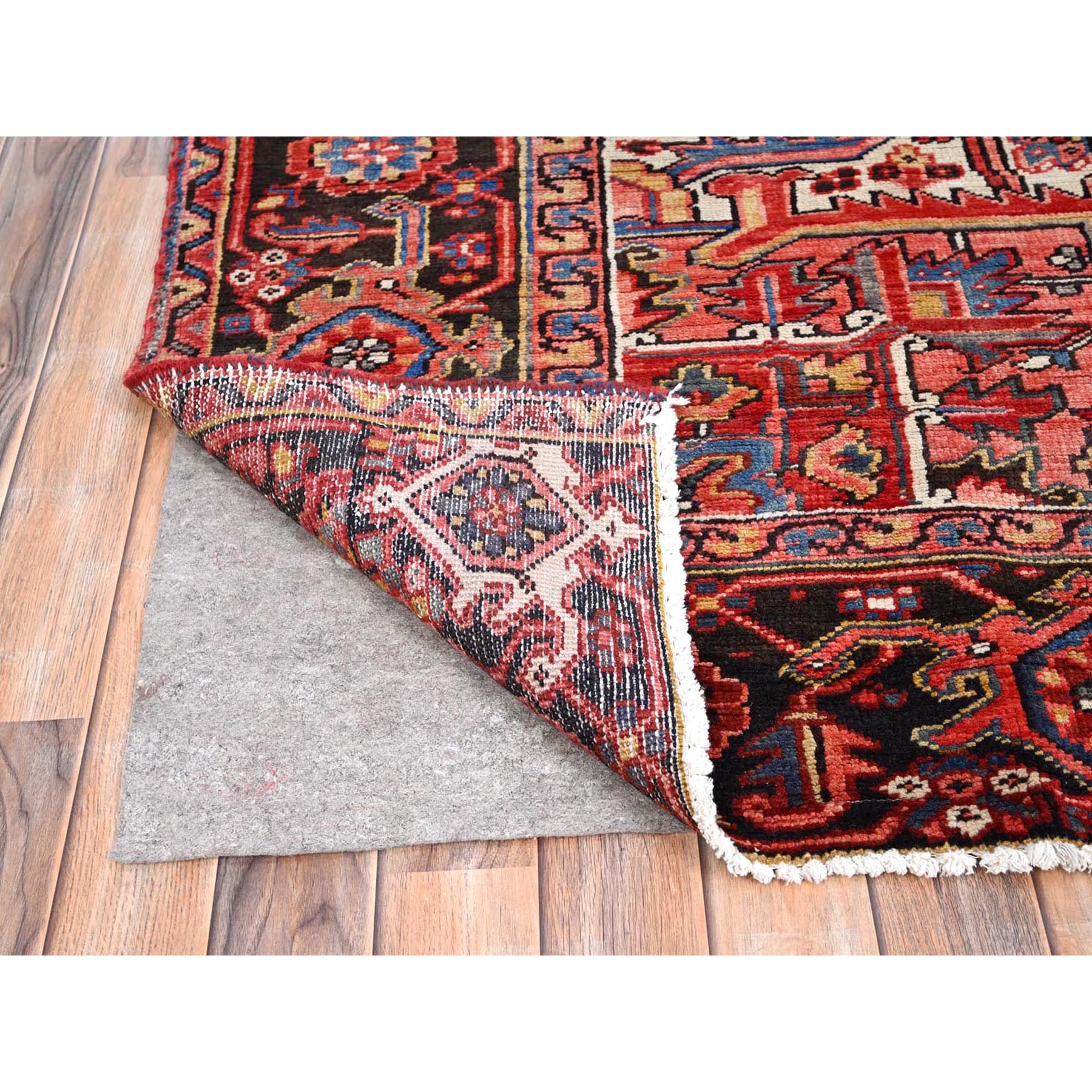 8'5"x11'8" Imperial Red, Semi Antique Persian Heriz, Good Condition, Rustic Feel, Worn Wool, Hand Woven, Oriental Rug 