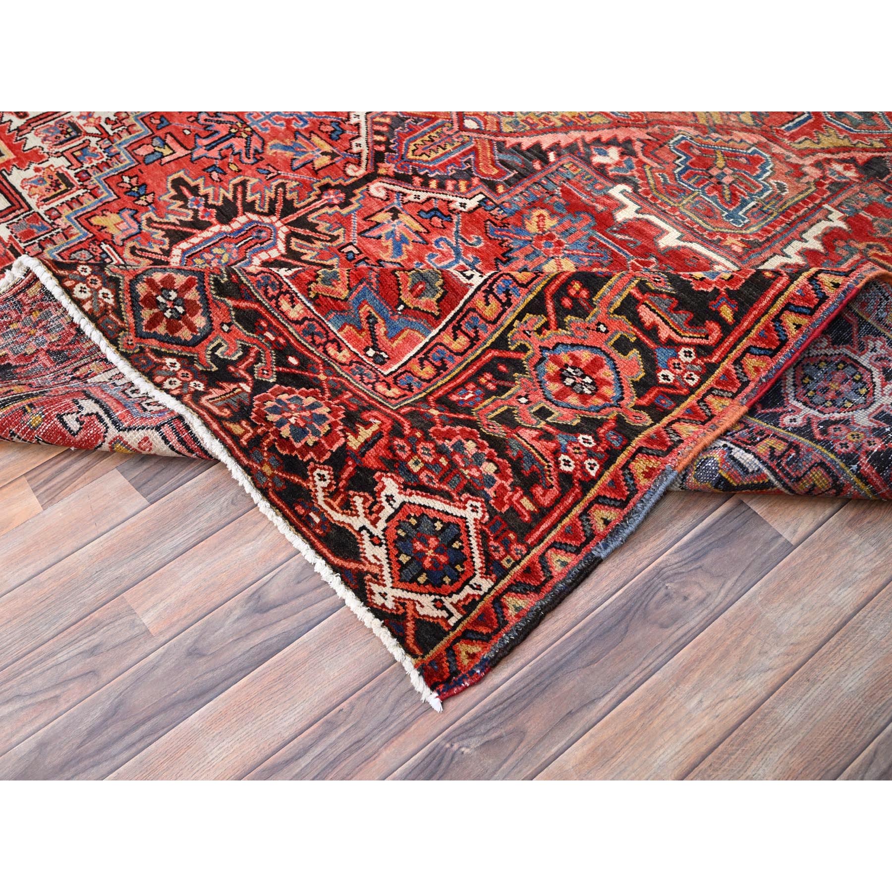 8'5"x11'8" Imperial Red, Semi Antique Persian Heriz, Good Condition, Rustic Feel, Worn Wool, Hand Woven, Oriental Rug 