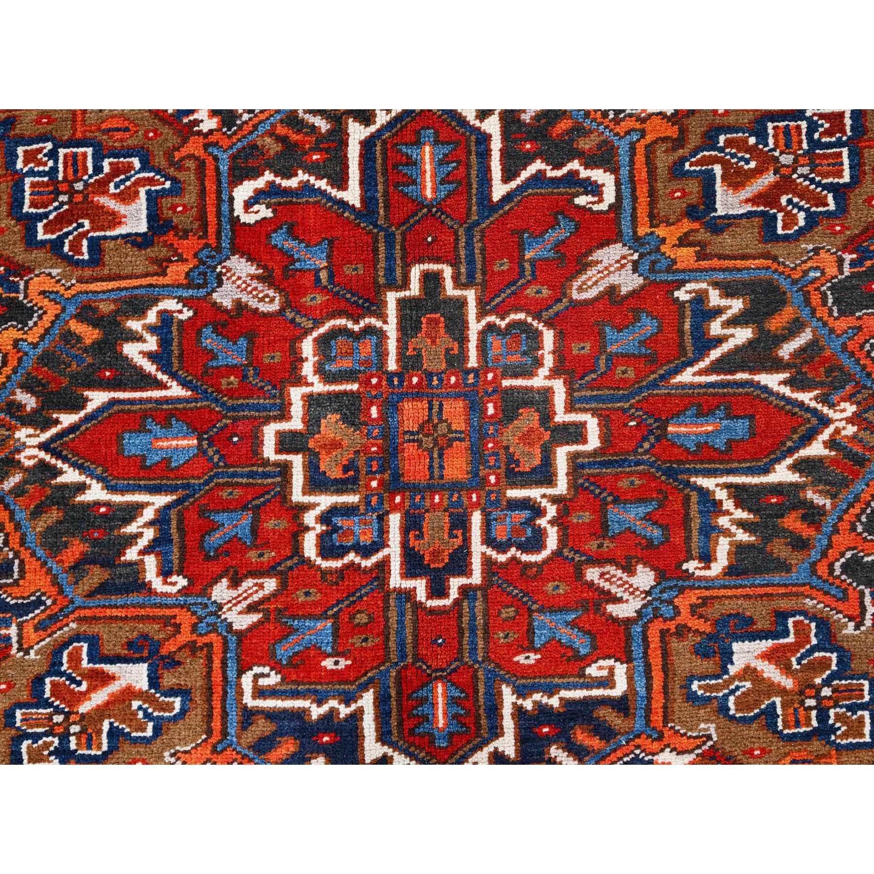 7'5"x8'10" Chili Red, Good Condition, Rustic Feel, Worn Wool, Hand Woven, Vintage Persian Heriz, Village Motif, Oriental Rug 