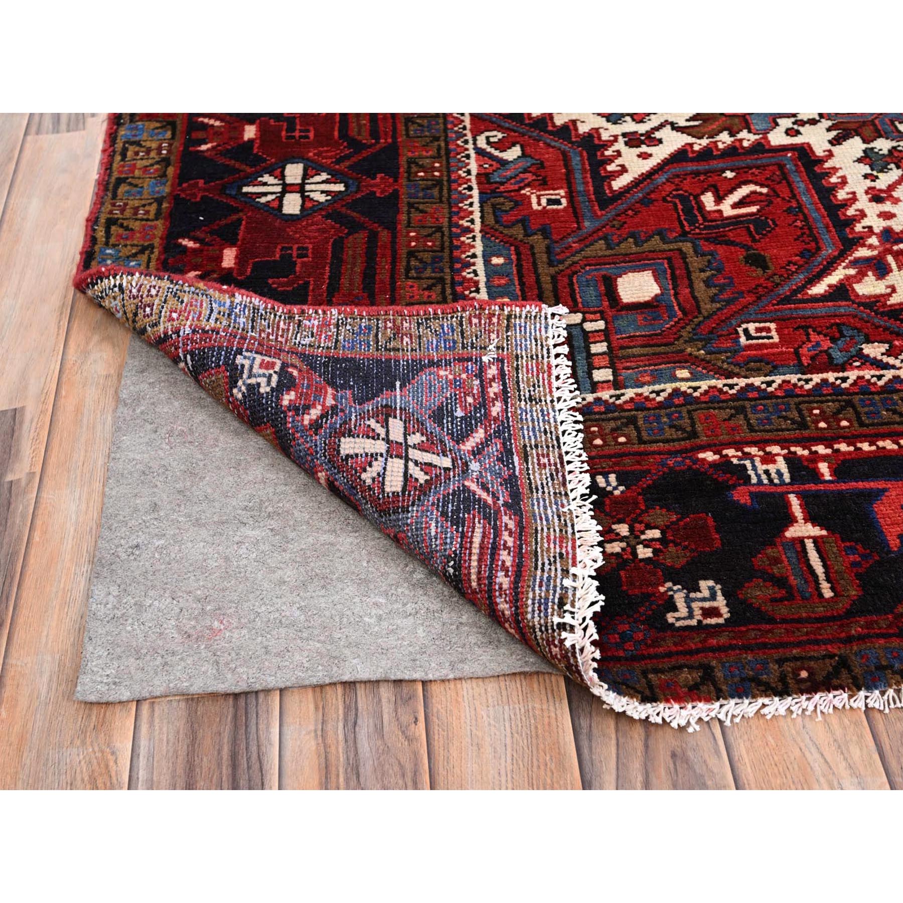 9'9"x13'3" Imperial Red, Semi Antique Persian Heriz, Good Condition, Distressed Look, Pure Wool, Hand Woven, Oriental Rug 