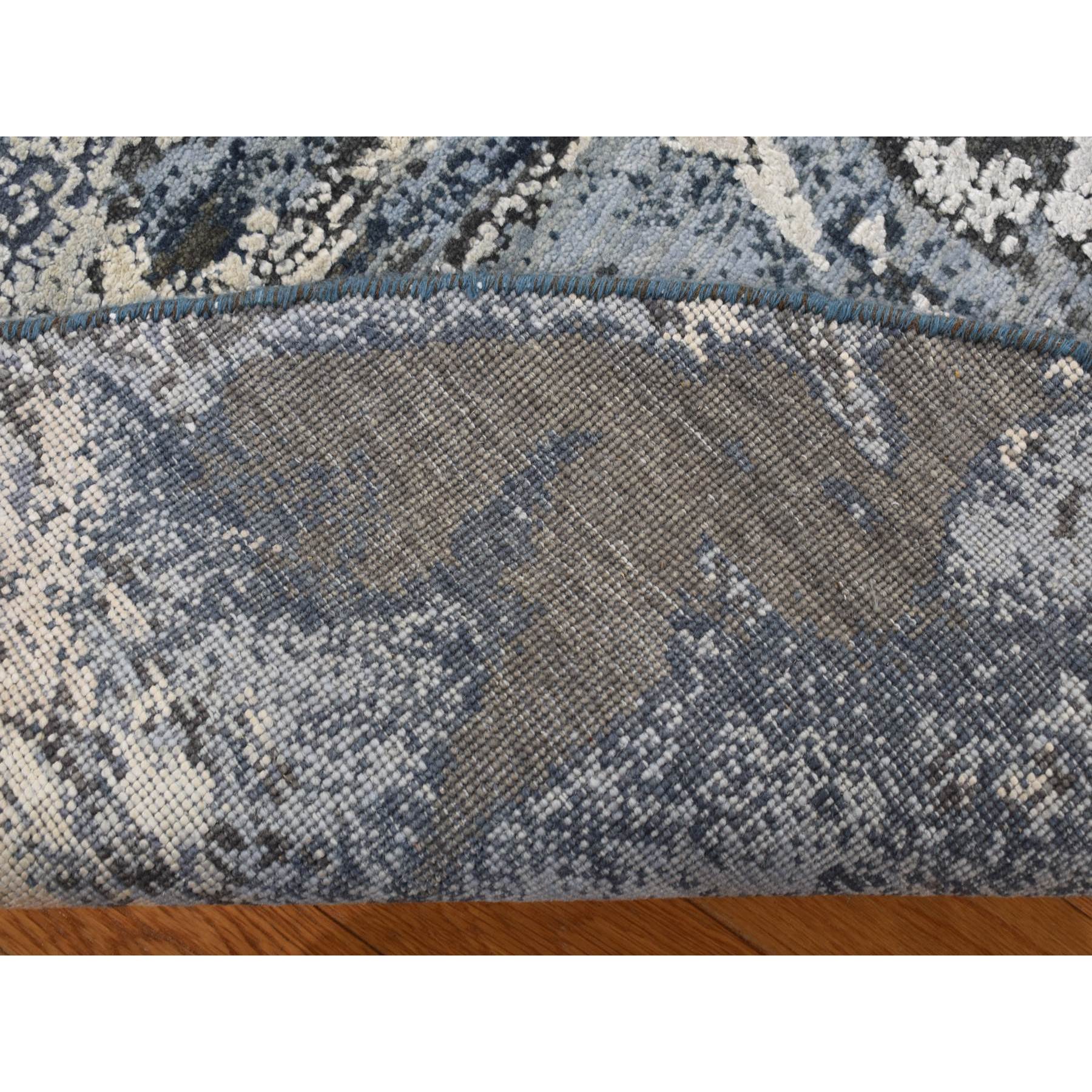 8'1"x8'1" Dallas Cowboys Blue, Geological Galaxy Design, Wool and Pure Silk, Hand Woven, Round Oriental Rug 