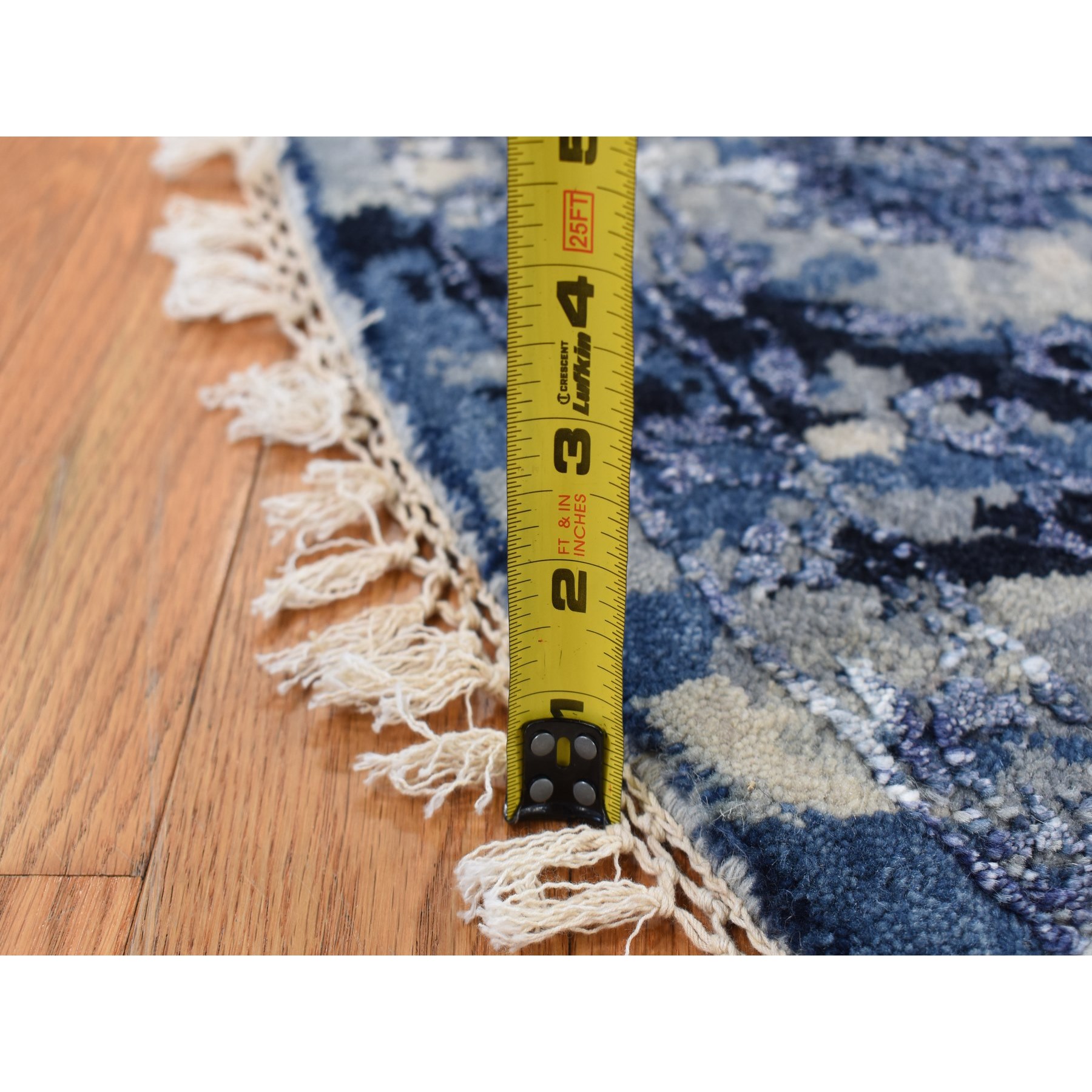 7'10"x7'10" Millennium Blue, Wool and Silk, Shibori Design, Tone On Tone, Hand Woven, Round Oriental Rug 