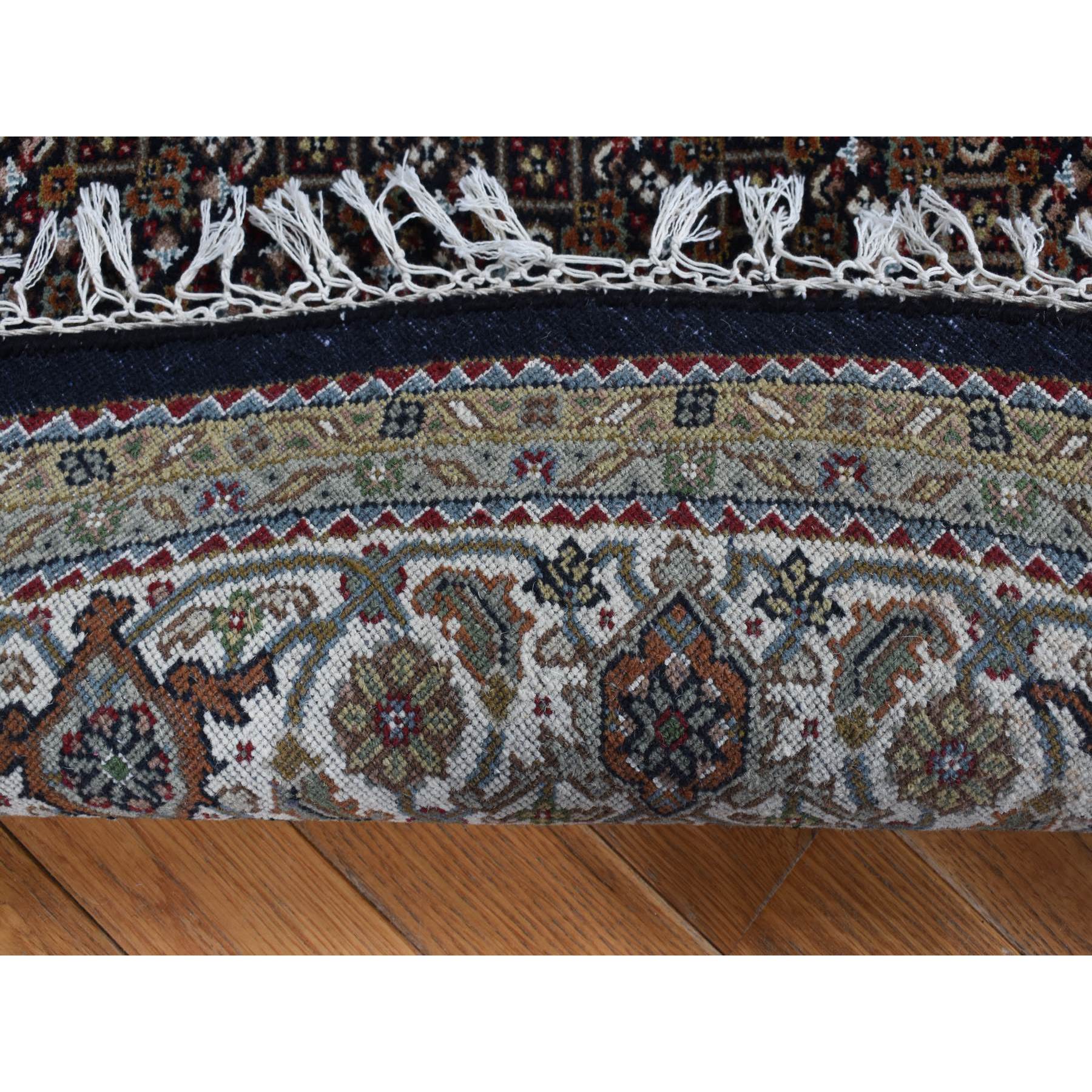 6'5"x6'5" Asphalt Black, Tabriz Mahi Design, 100% Wool, Hand Woven, Round Oriental Rug 