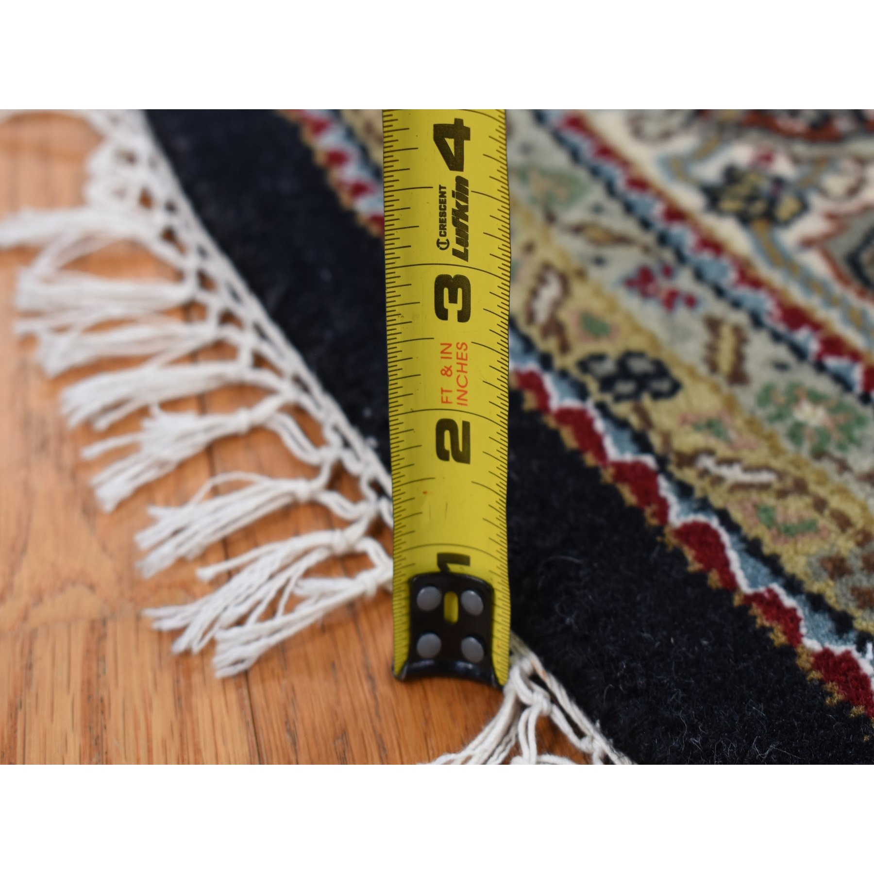 6'5"x6'5" Asphalt Black, Tabriz Mahi Design, 100% Wool, Hand Woven, Round Oriental Rug 